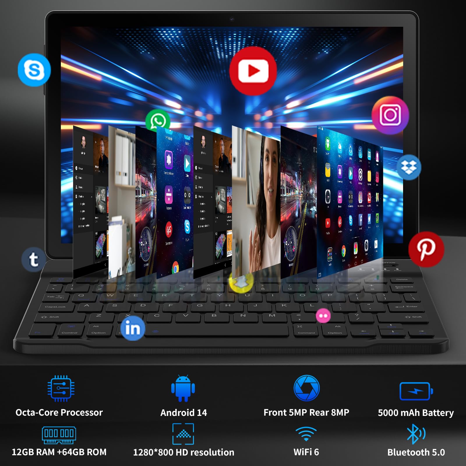 Android Tablet, 10.1 Inch Android 14 Tablet With 1280X800 Ips Hd Touch Screen, Dual Camera, 64Gb Storage 1Tb Expansion, 8 In 1 T