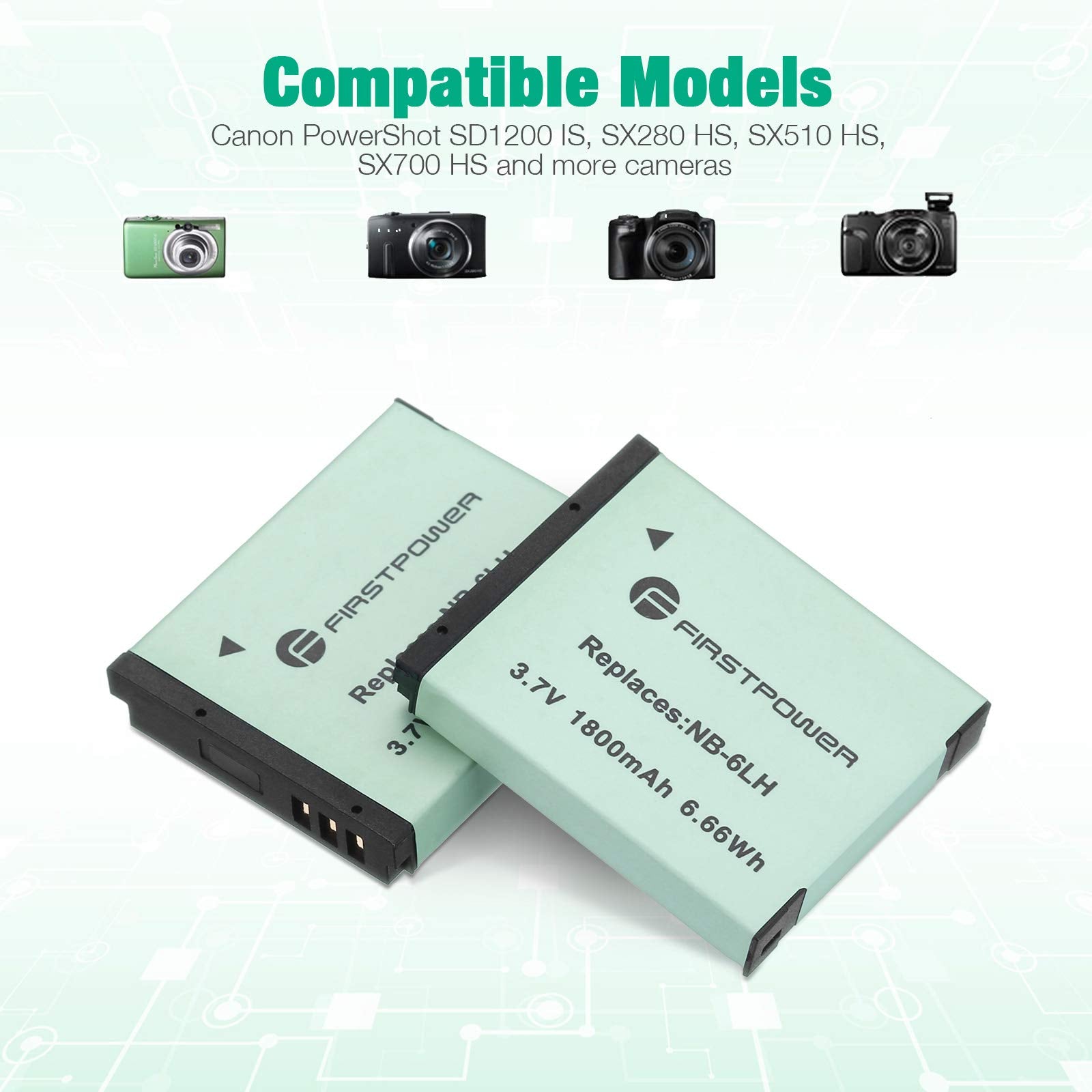 Firstpower 2 Pack Nb 6Lh / Nb 6L Batteries For Powershot S120, Sx510 Hs, Sx280 Hs, Sx500 Is, Sx700, D20, S90, D30, Elph 500, Sx2