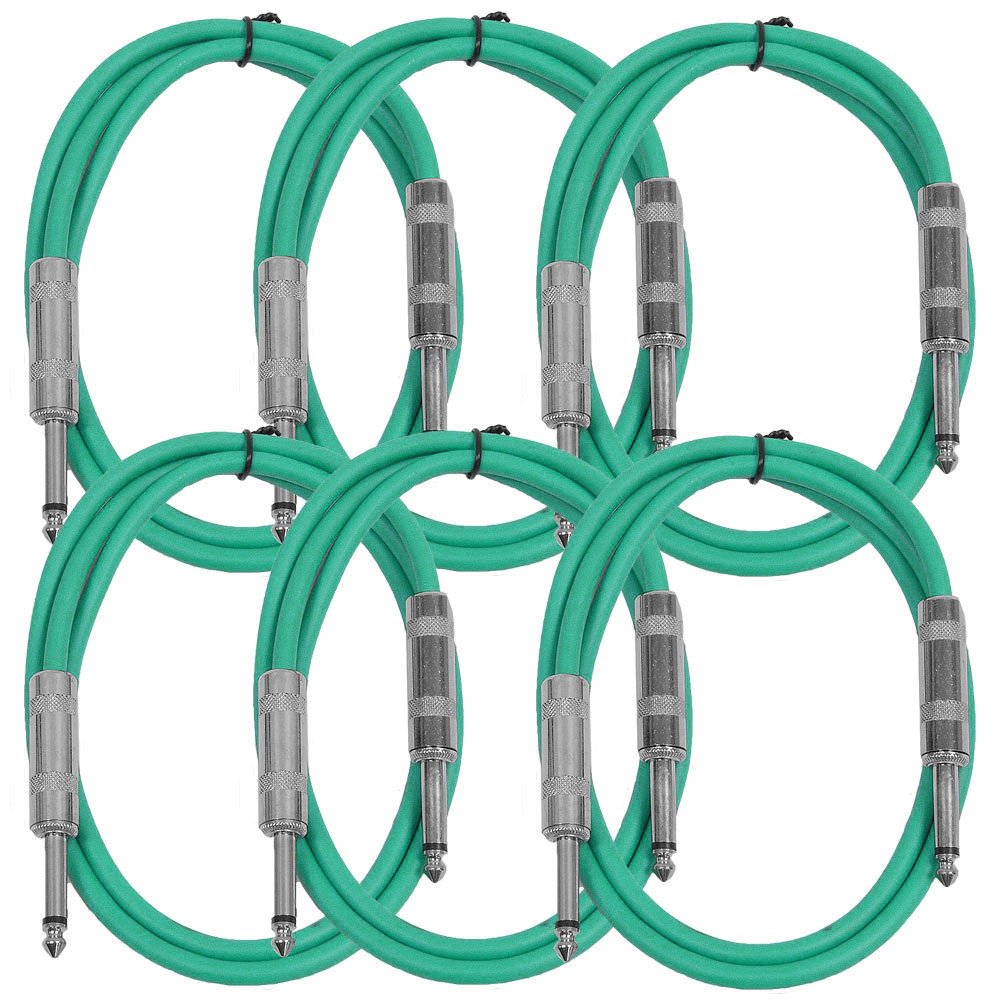 Seismic Audio Sastsx-3Green-6Pk 3-Feet Ts 1/4-Inch Guitar, Instrument, Or Patch Cable, Green