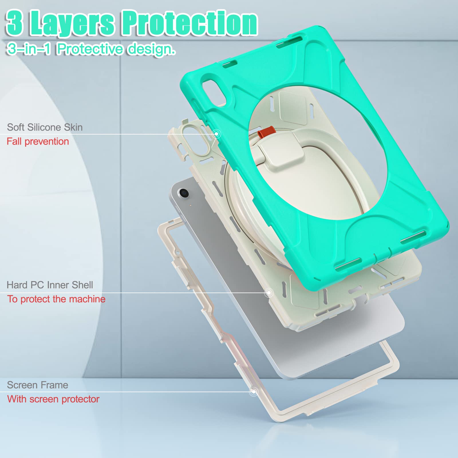 Bkounctk For Ipad 10Th Generation Case 2022,Heavy Sturdy Shockproof Kids Case With Screen Protector,Rotating Stand/Pencil Holder