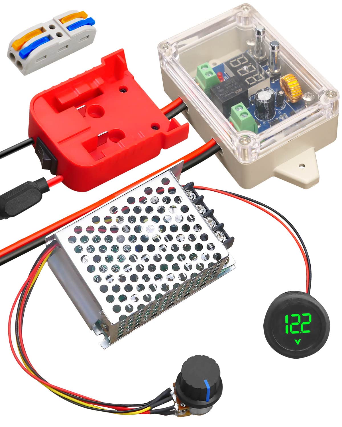 Power Wheel Adapter Kit Fit For Milwaukee M18 18V Battery With Voltage Regulator Fuse And Wire Terminals, Upgrade Battery Adapte