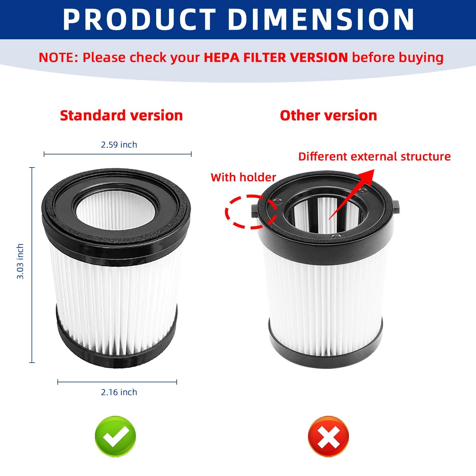 Vacuum Filter Replacement Compatible With Fabuletta Fsv001/Fsv101,Girnoor G160/G165, Lubluelu 202, Oraimo Osv 102, Vaclife Vl732