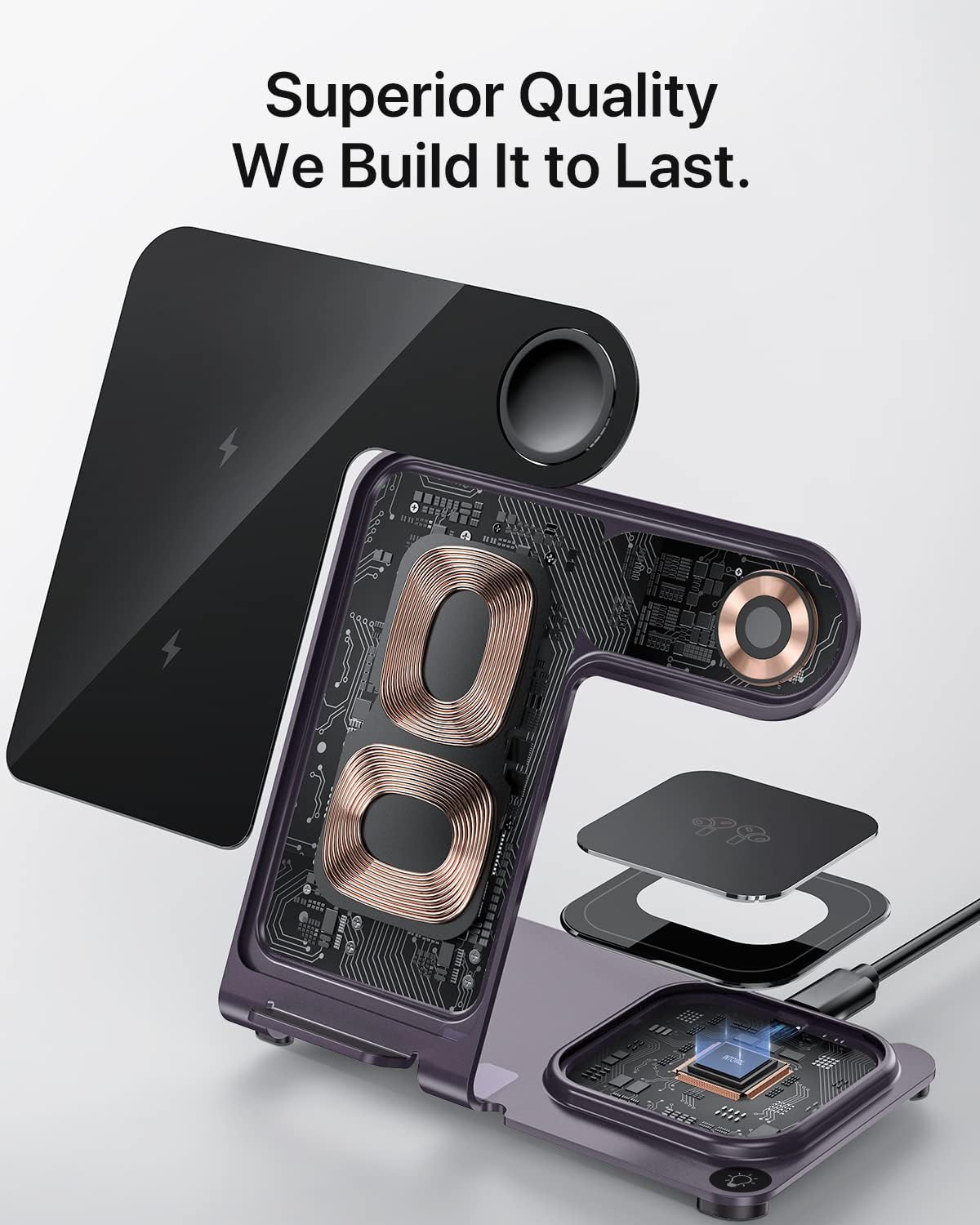 Intoval Charging Station For Apple Iphone/Watch/Airpods, 3 In 1 Wireless Charger For Iphone 15/14/13/12/11/Xs/Xr/Xs/X/8, Iwatch