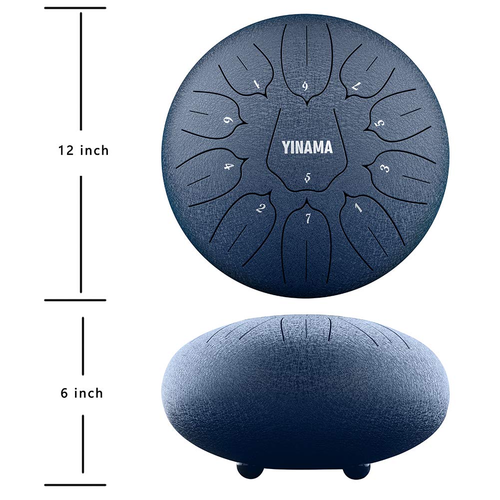 Yinama Steel Tongue Drum Percussion Instrument 11 Notes 12 Inches Dark Blue