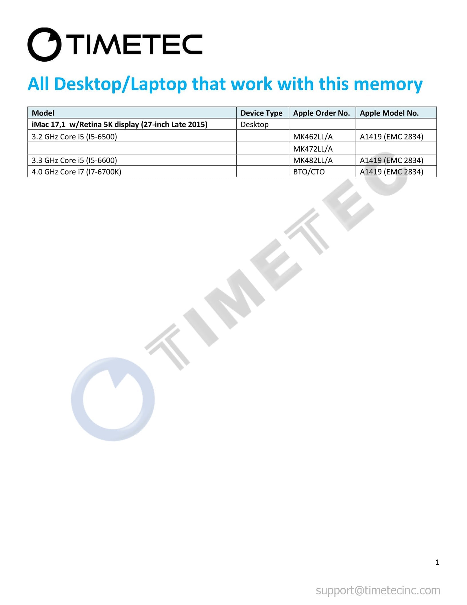 Timetec 32Gb Kit(4X8Gb) Compatible For Apple Late 2015 Imac (27 Inch W/Retina 5K Display) Ddr3L 1867Mhz / 1866Mhz Pc3L 14900 2Rx