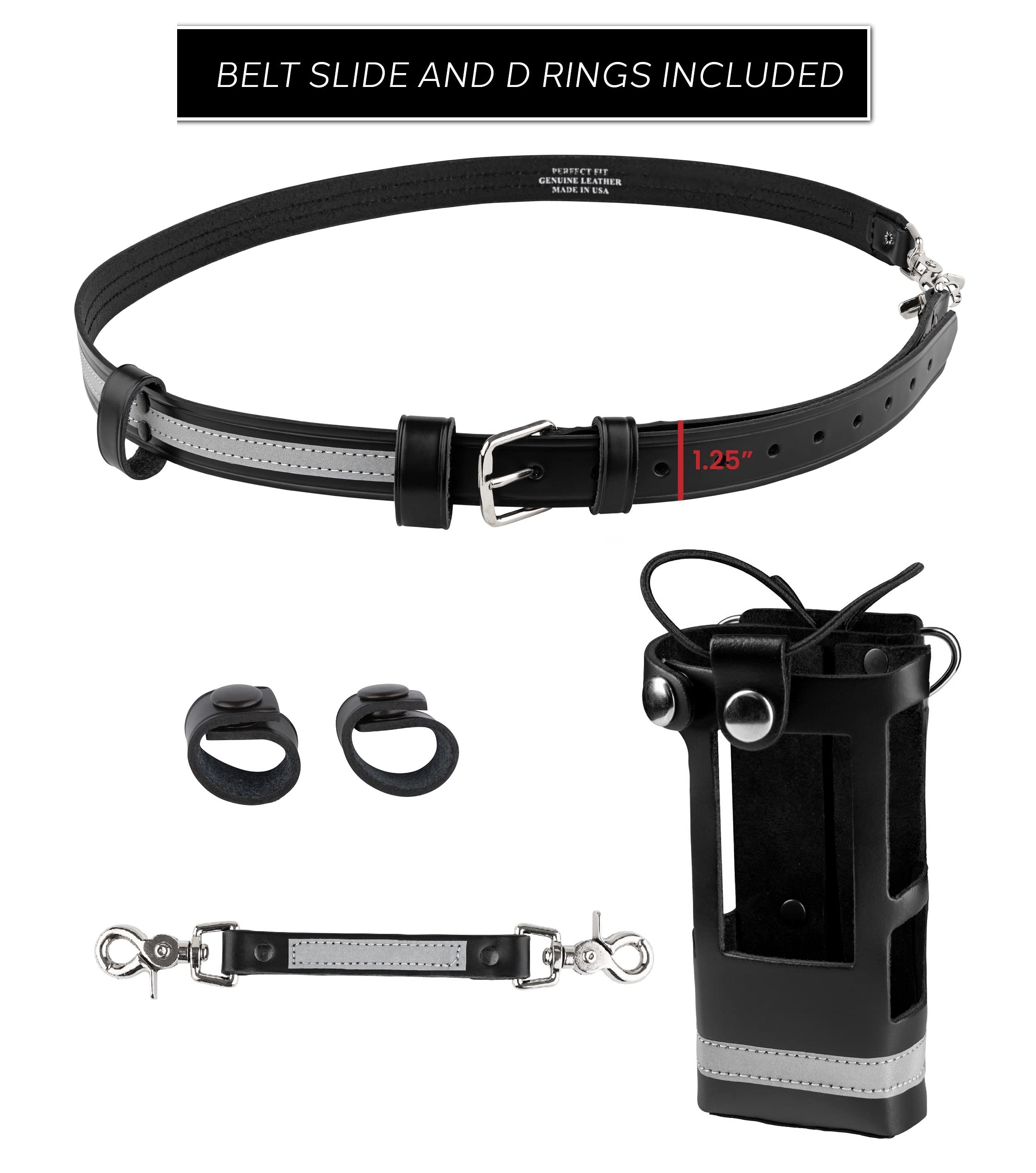 Firefighter Reflective Radio Strap And Holder Leather Bundle Set Includes Radio Holster, Strap, Sway Strap, Cord Keepers Fits Fo