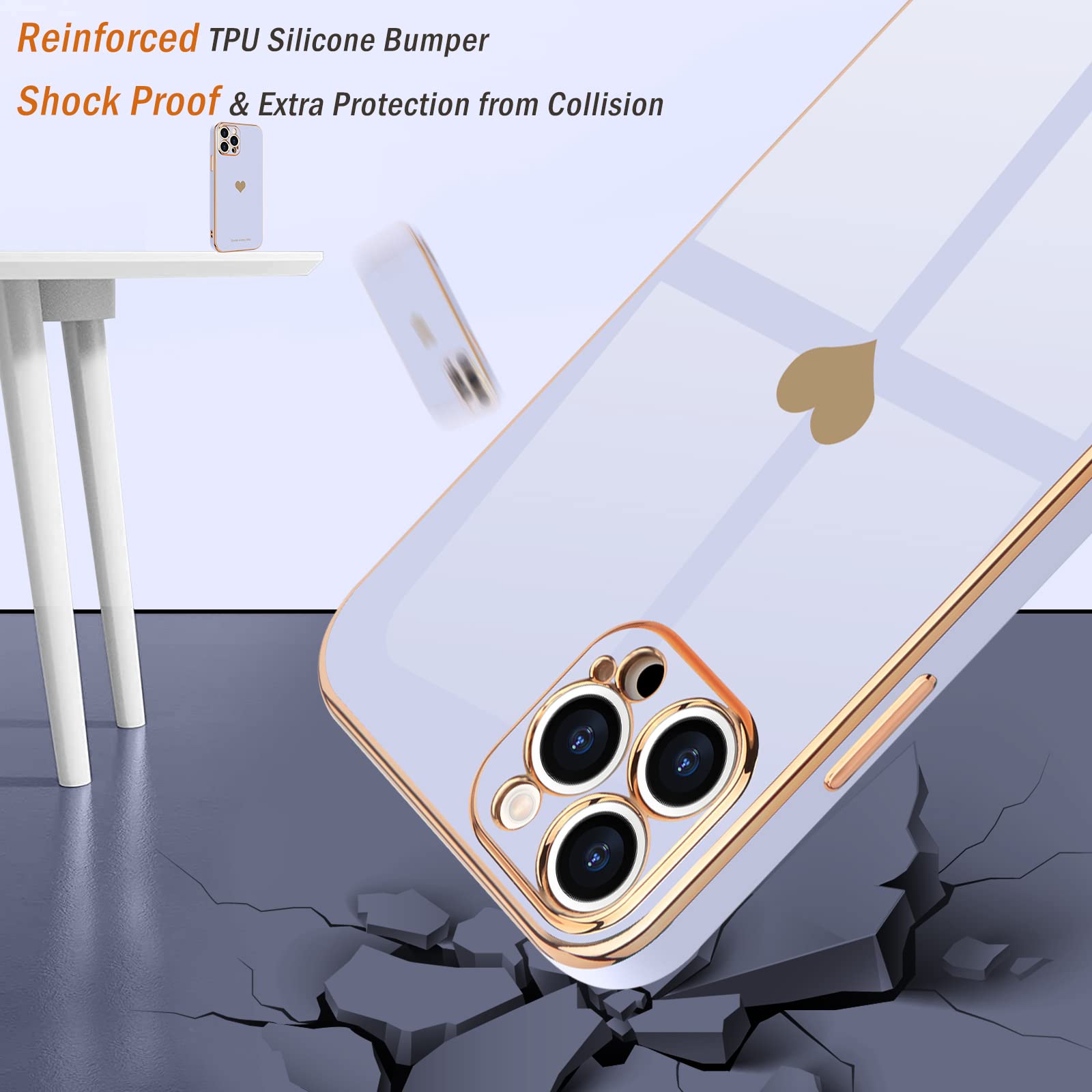 Teageo For Iphone 13 Pro Max Case For Women Girl Cute Love Heart Luxury Plating Bling Soft Back Cover Raised Camera Protection B