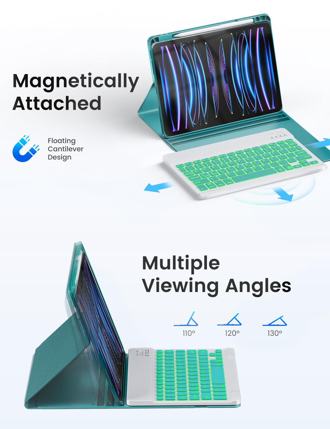 Oyeeice For Ipad Air 5Th Generation Case With Keyboard   Detachable Backlit Keyboard, Smart Folio Cover With Pencil Holder For I