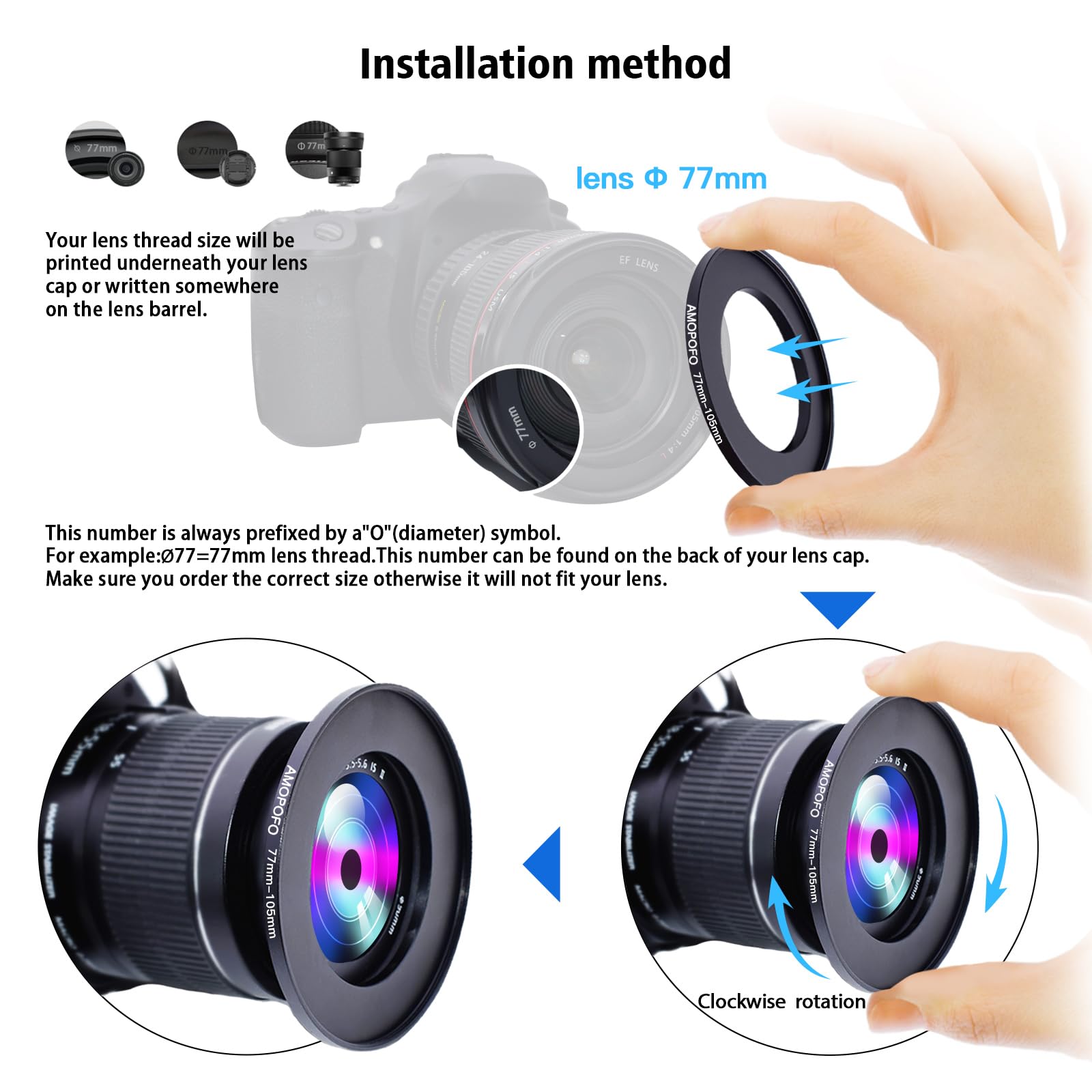 77Mm Lens To 105Mm Camera Filter Ring,Compatible With All 77Mm Camera Lens & 105Mm Uv,Nd,Cpl Lens Hood Accessories,Made Of Cnc M