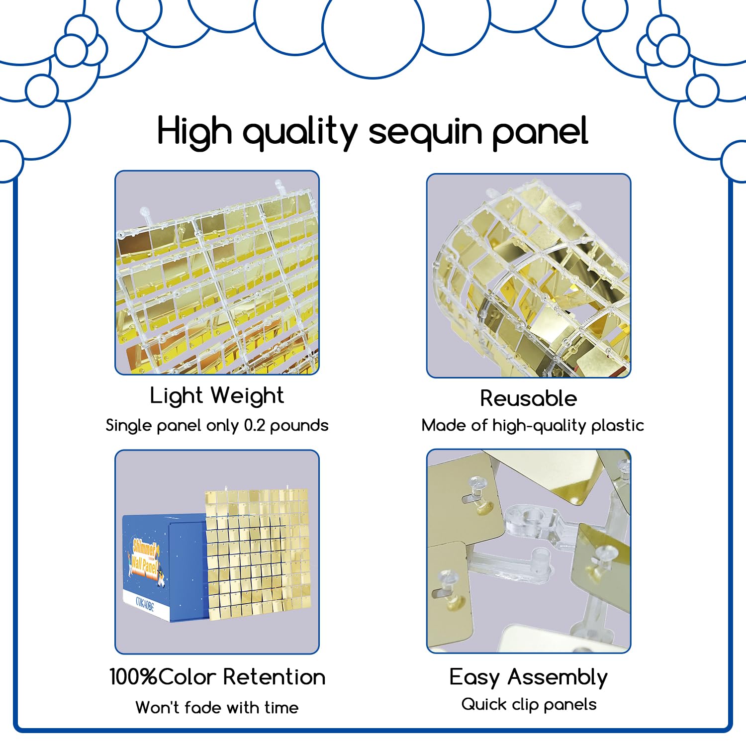 Cokaobe Silver Shimmer Wall Backdrop, 36Pcs Square Sequin Shimmer Backdrop Panel, Photo Backdrops For Birthday, Anniversary, Wed