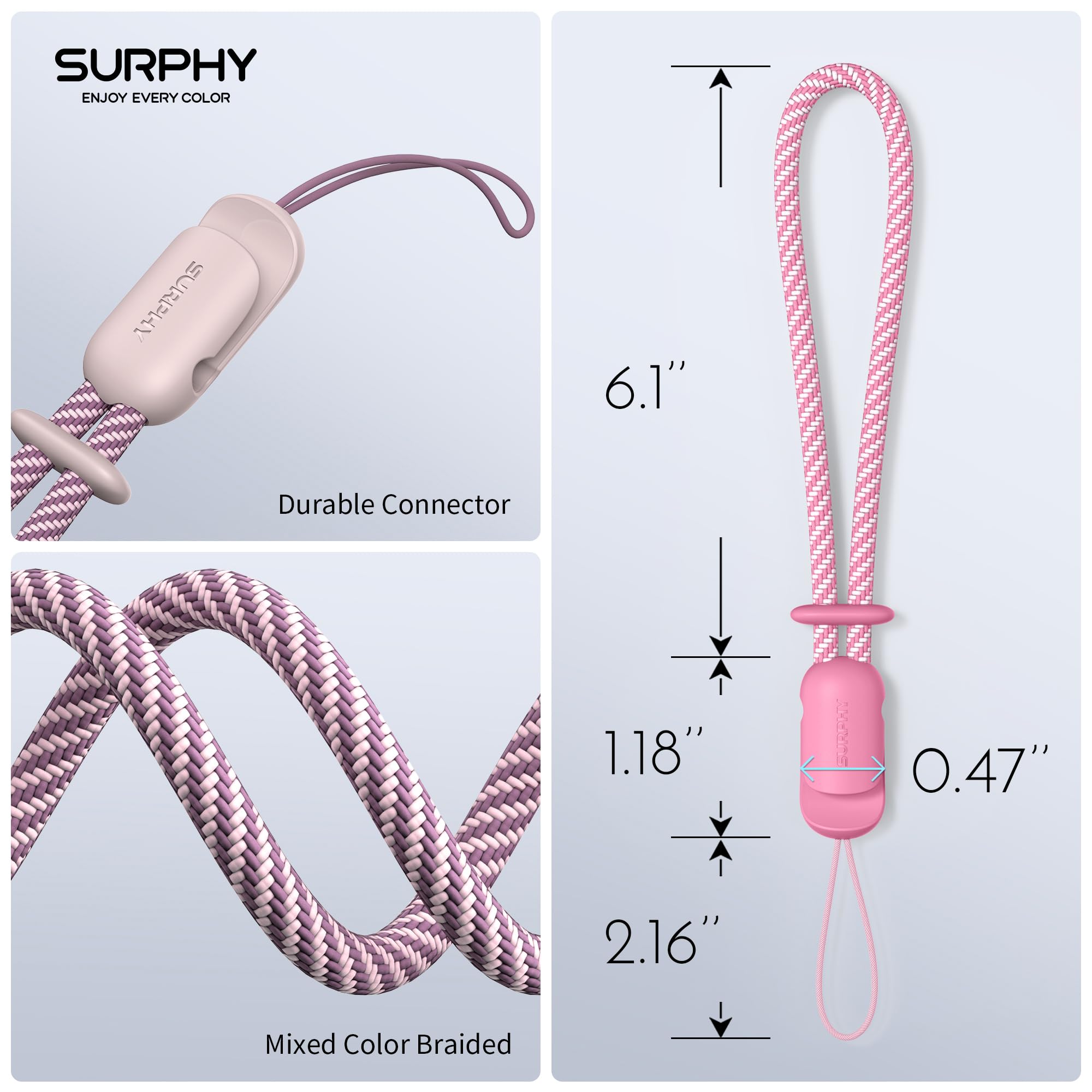 SURPHY Phone Lanyard 2 Pack, Nylon Anti-Theft Wrist Strap, Small, Pink & Rose Pink