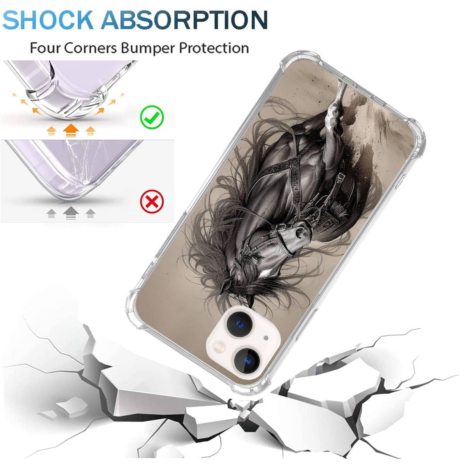 Wizeyake Cool Horse Phone Case Compatible With Iphone 13, A Robust Horse Animal Painting Case For Trendy Cool Girl Boy,Silicone