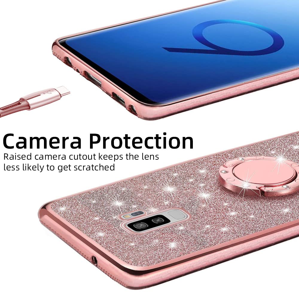 B Wishy For Samsung Galaxy S9 Plus Glitter Crystal Butterfly Heart Floral Slim Tpu Luxury Bling Cute Protective Cover With Kicks