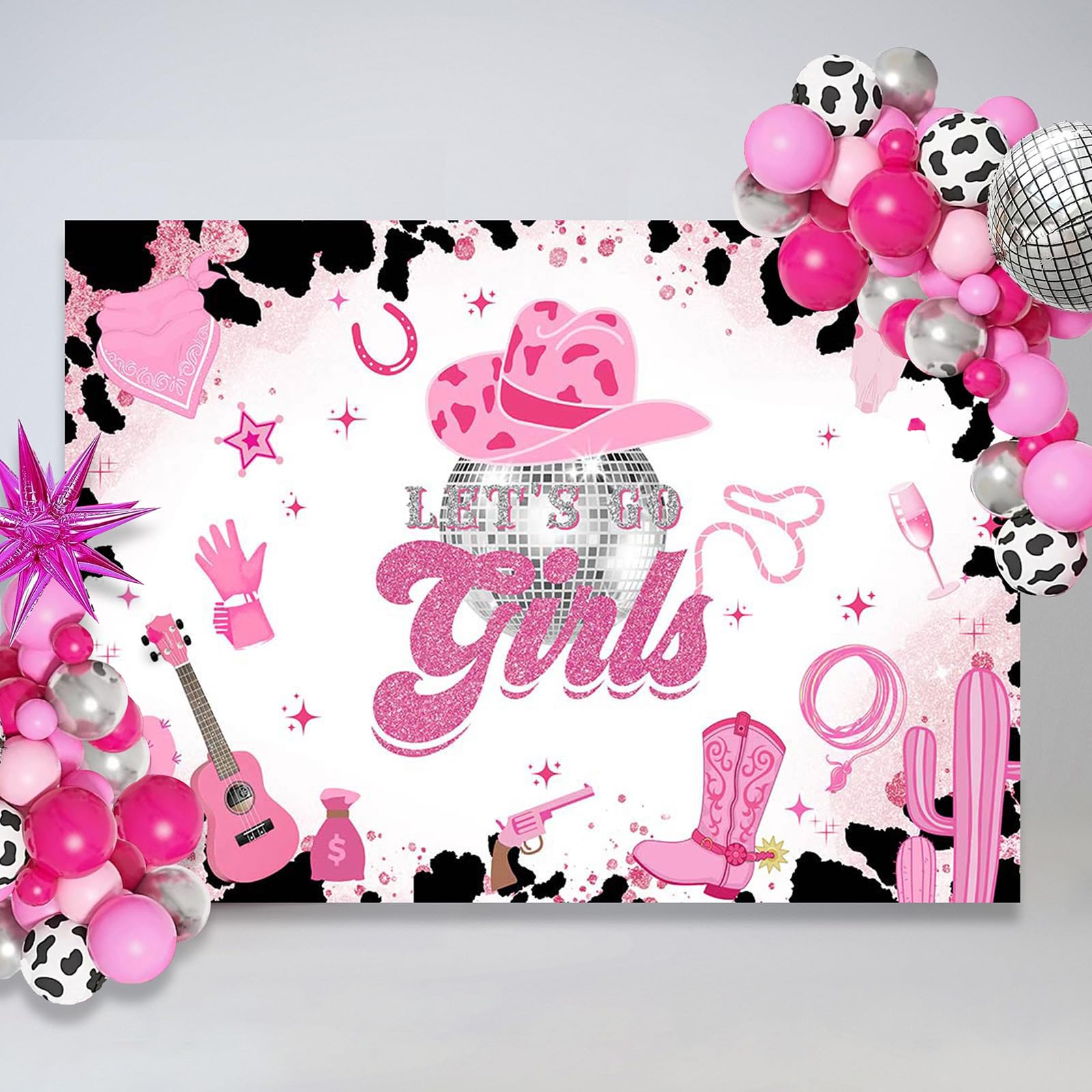 Mocsicka Disco Cowgirl Backdrop Pink Space Let'S Go Girls Birthday Banner Bachelorette Weekend Last Rodeo Let'S Get Nashty Wetse