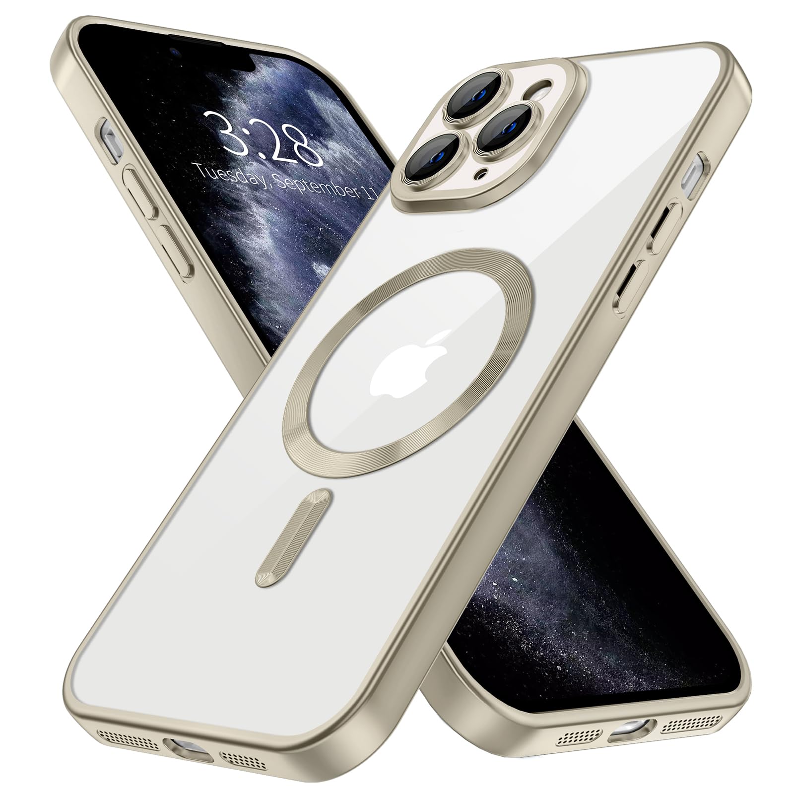 Hython Magnetic Clear Case For Iphone 11 Pro Case With Camera Lens Protector [Compatible With Magsafe] Luxury Plating Edge Slim