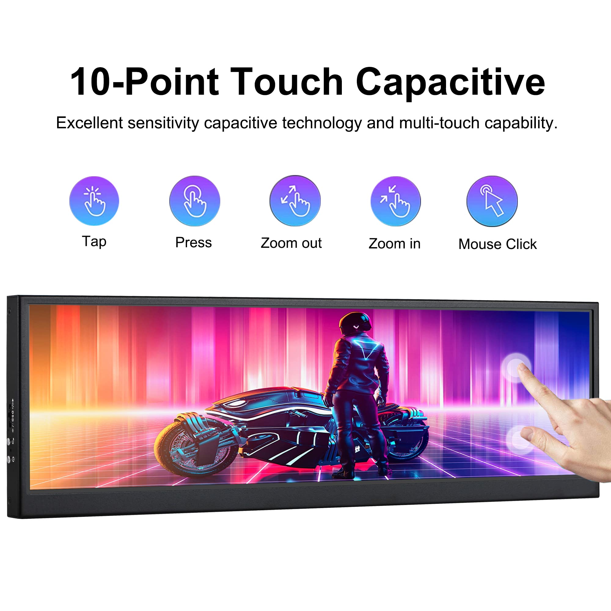 Wisecoco 12.6 Inch Secondary Screen Fhd Ips Touch Monitor Stretched Bar Lcd Display 1920X515 Mini Hdmi For Laptop Computer Healt