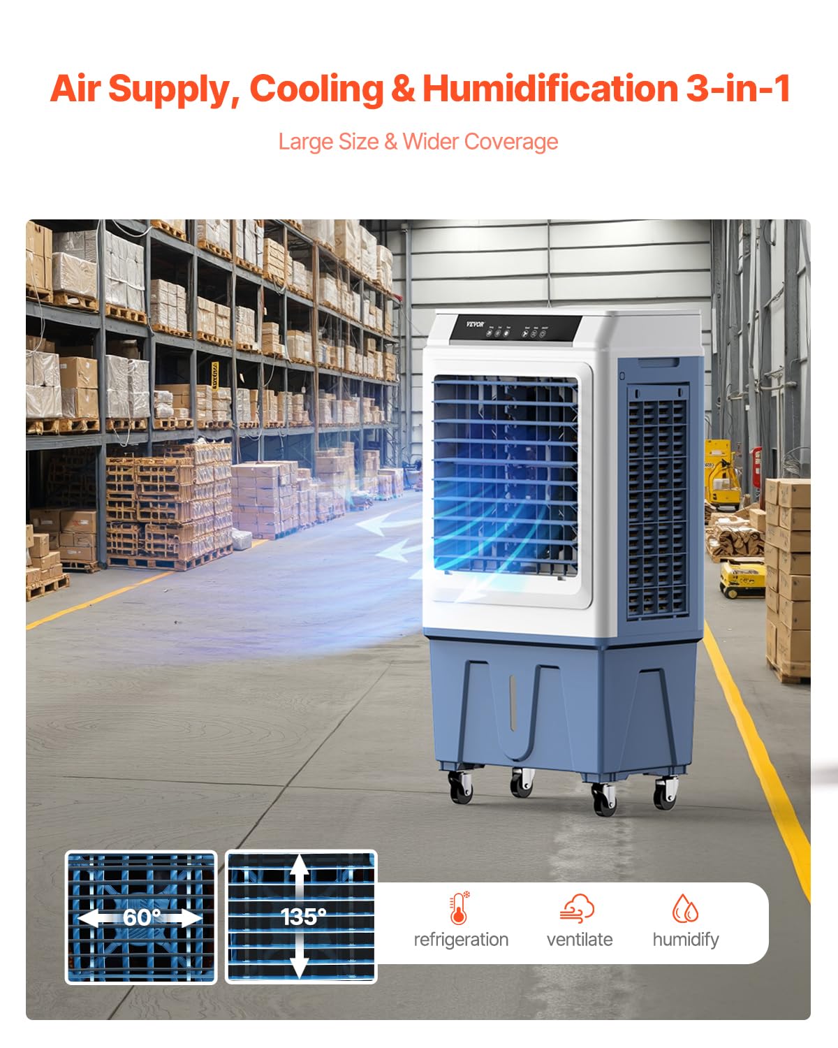 Vevor Evaporative Air Cooler, 3100 Cfm With 9 Gallon Water Tank Swamp Cooler, Portable Cooling Fan With Remote Control, 12H Time