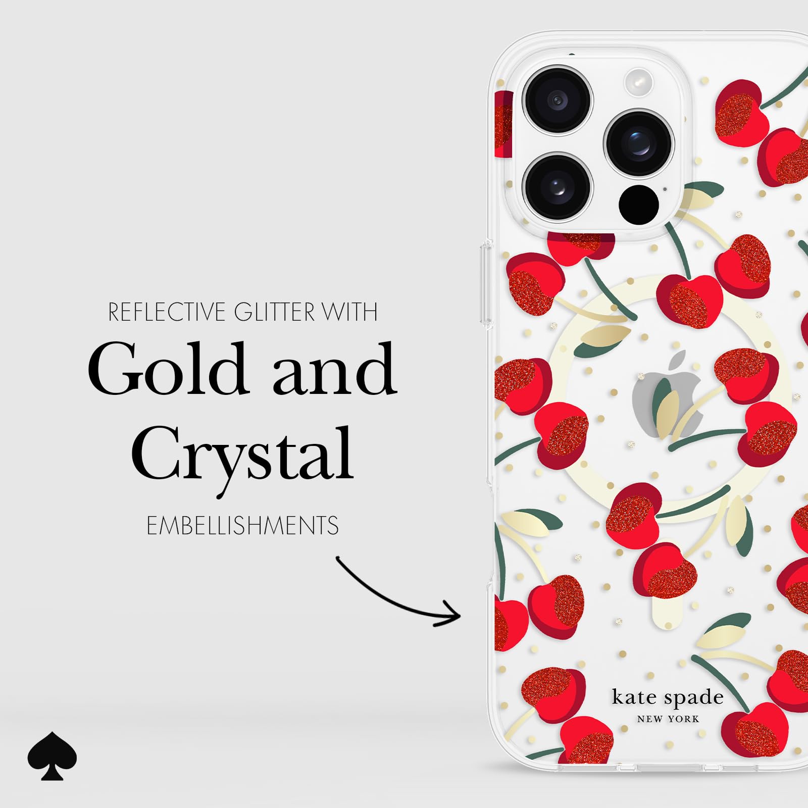 Kate Spade New York Iphone 16 Pro Max Case   Compatible With Magsafe   Designer Phone Case   Cherry Dot Gems