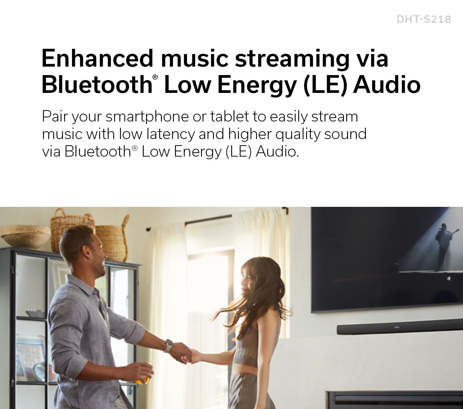 Denon Dht S218 Sound Bar (Black), 2.1 Channel, 3D Audio With Dolby Atmos, 2 Built In Subwoofers, Dual Midrange Drivers & Tweeter