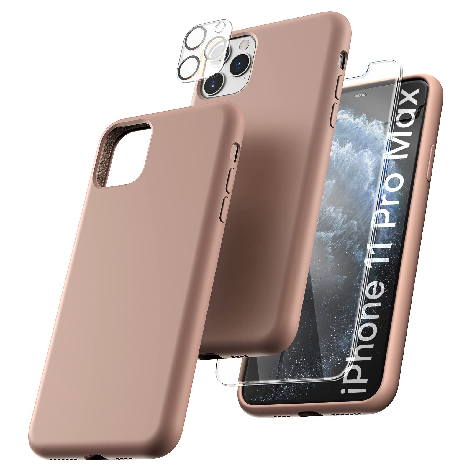 Tocol 5 In 1 For Iphone 11 Pro Max Cases, With 2 Pack Screen Protector + 2 Pack Camera Lens Protector, Liquid Silicone Slim Shoc