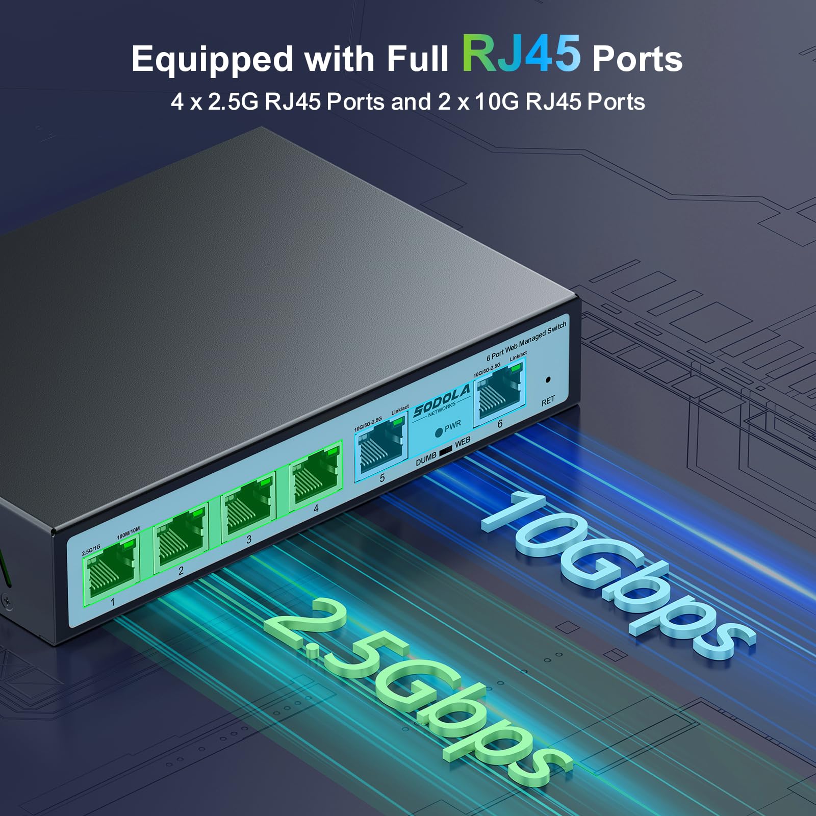 Sodola 2.5Gb Easy Web Managed Switch, 2X10Gbase T Ports And 4X2.5Gbase T Ports, Full Rj45 Managed Ethernet Switch With Link Aggr