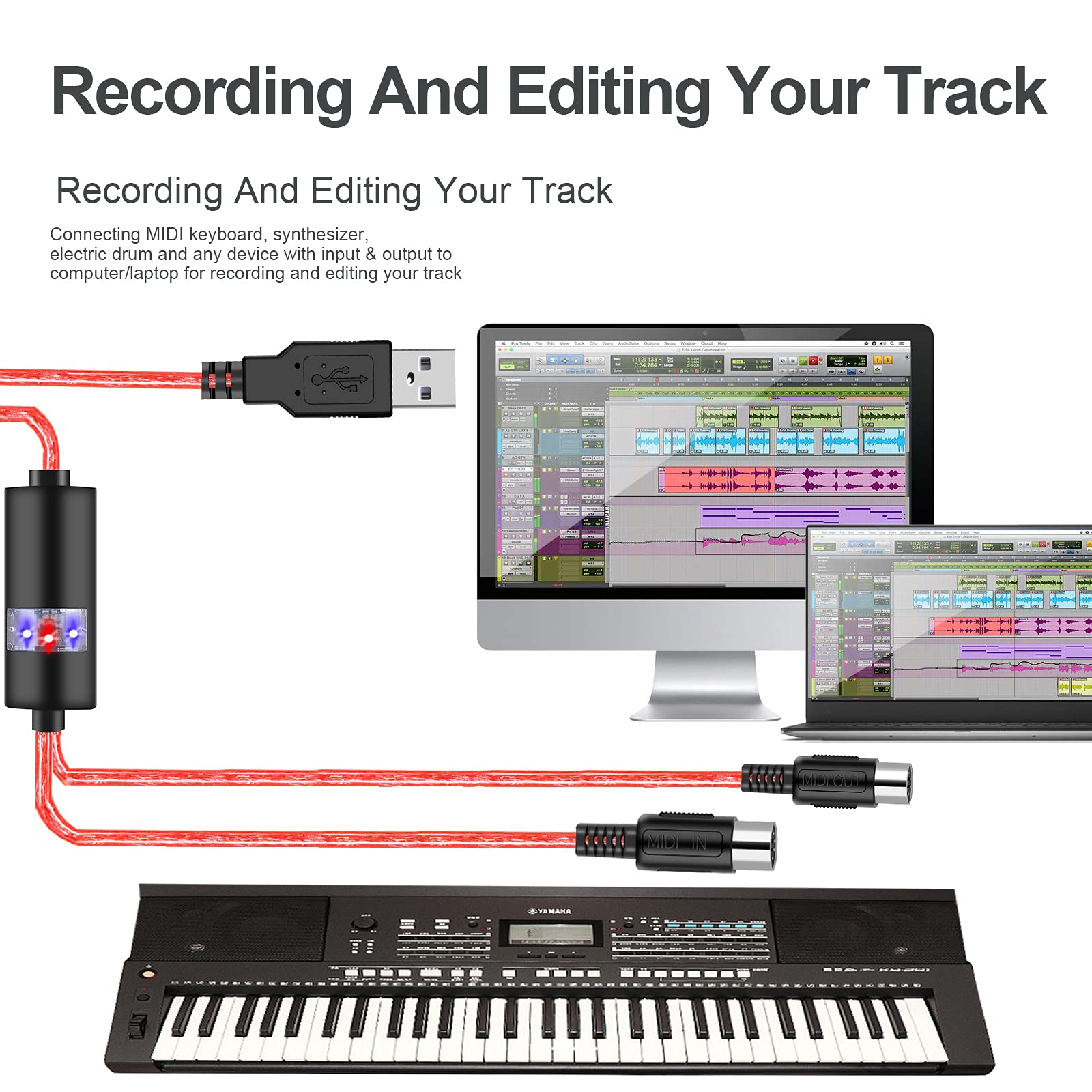 Oxsubor Usb Midi Cable Upgrade Professional Midi To Usb In Out Cable Adapter Converter Connect Piano Keyboard To Pc/Laptop For E