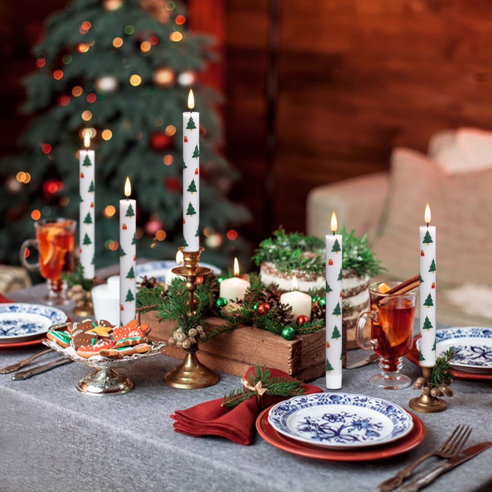 Dromance Christmas Tree Flameless Taper Candles Battery Operated With Remote And Timer, Real Wax 3D Wick Flickering Led Taper Ca