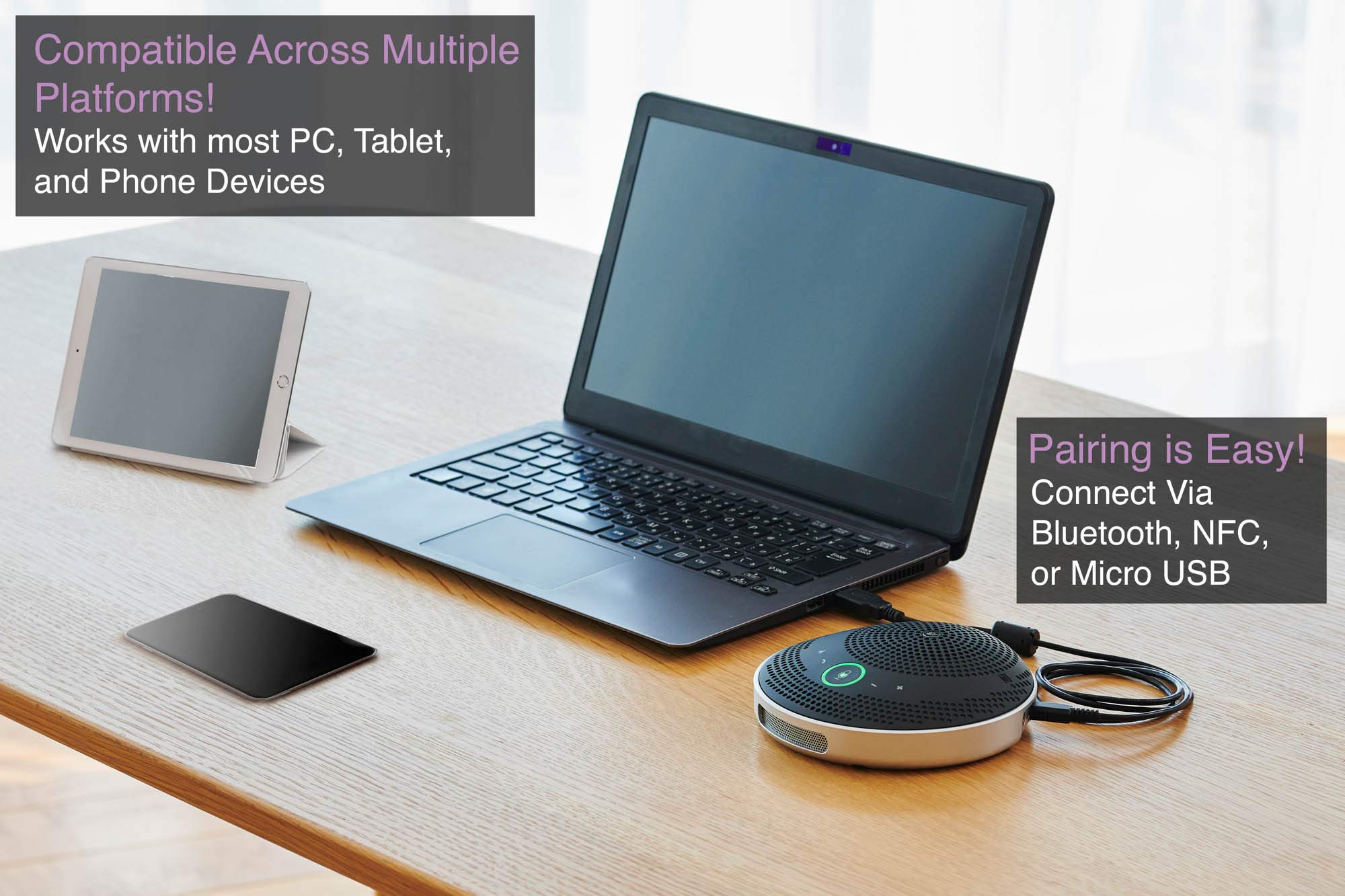 Yamaha Yvc-200 Portable Usb & Bluetooth Speakerphone, Hold Meetings Anywhere, Noise Reducing Conference Phone With 10-Hour Recha