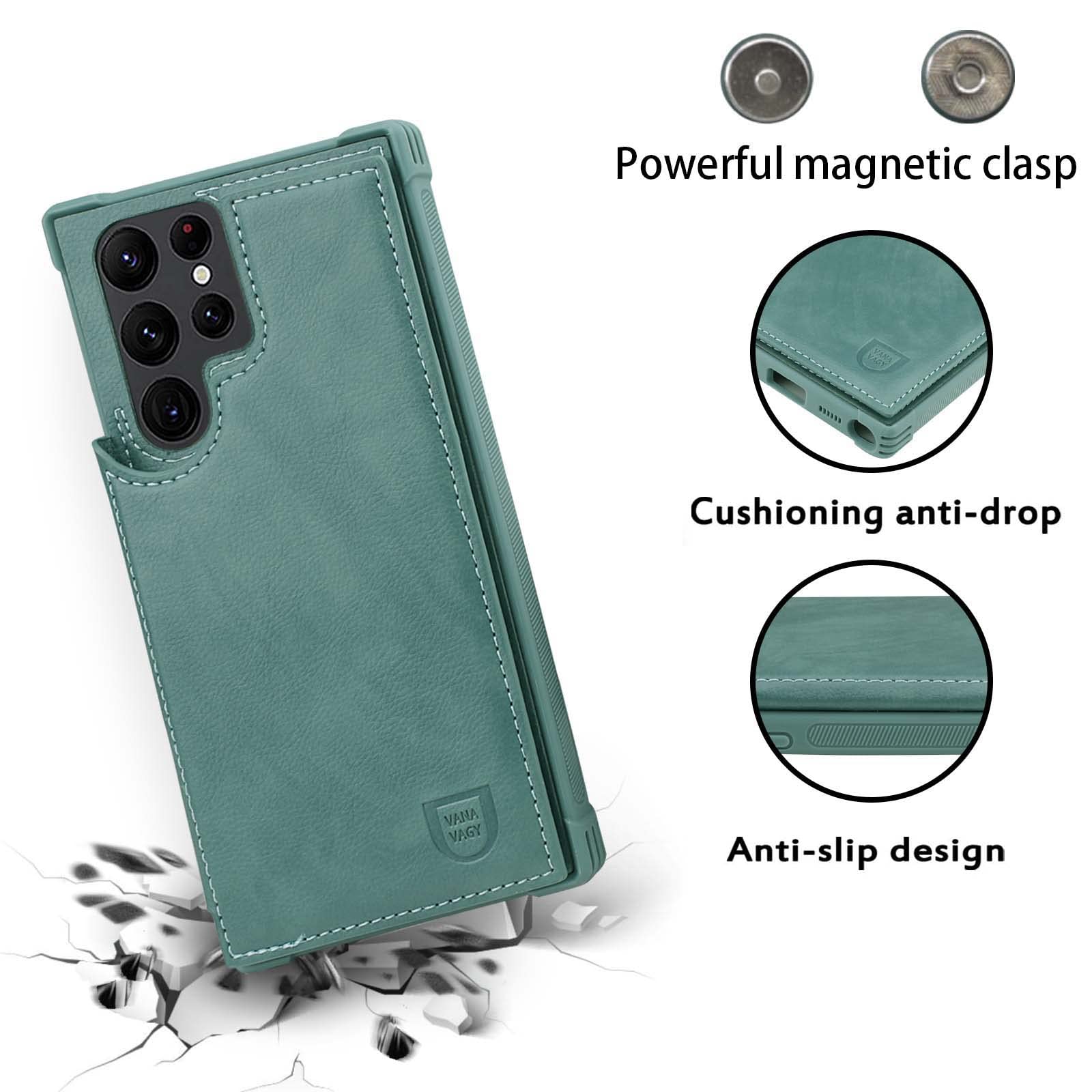 Vanavagy Wallet Case Compatible For Galaxy S23 Ultra For Women Men,Pu Leather Flip Folio Phone Cover Fits Magnetic Car Mount Wit