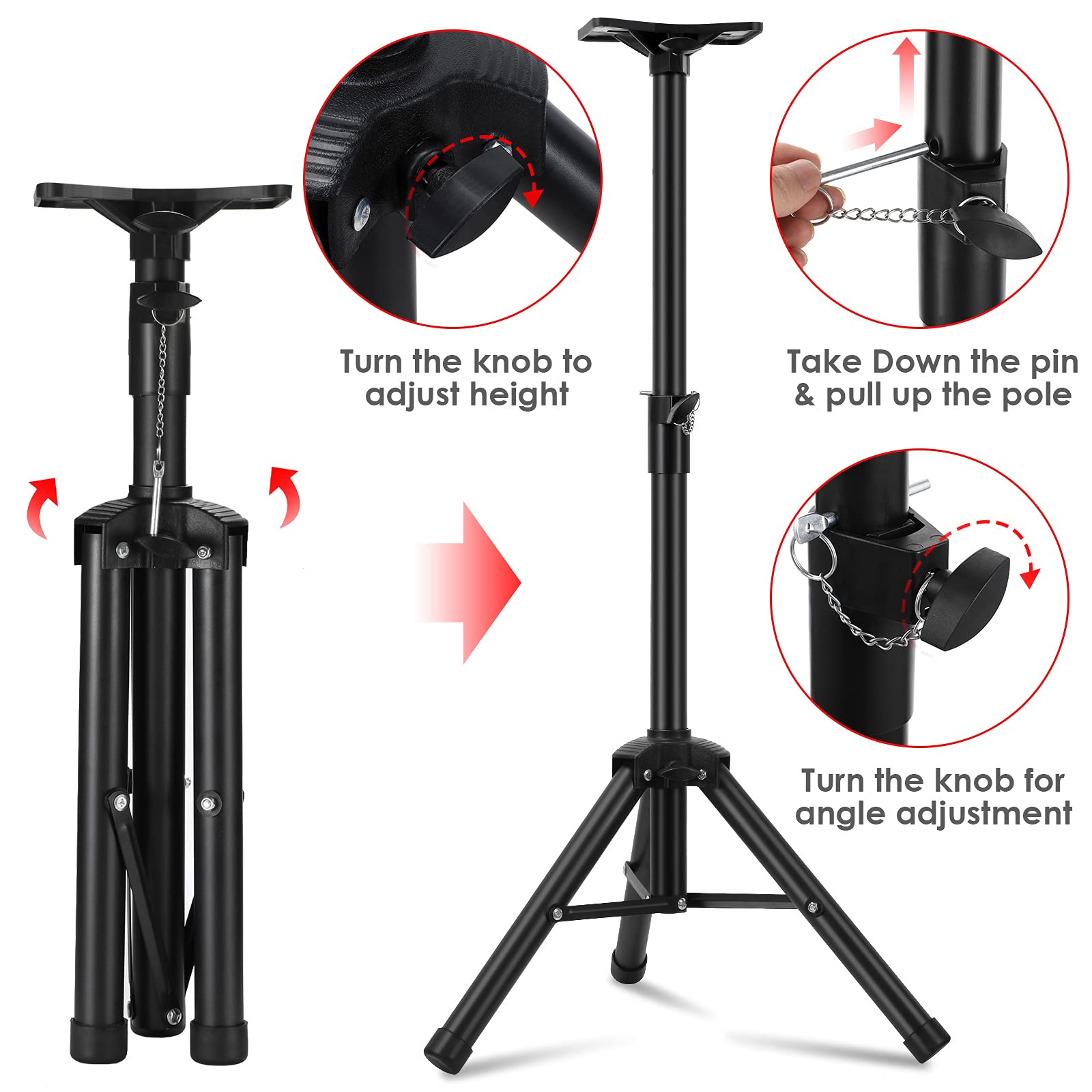 Studio Monitor Speaker Stand Adjustable Tripod Dj Pa Speaker Stand Professional Tripod Structure, Adjustable Height,Giskieo Heav