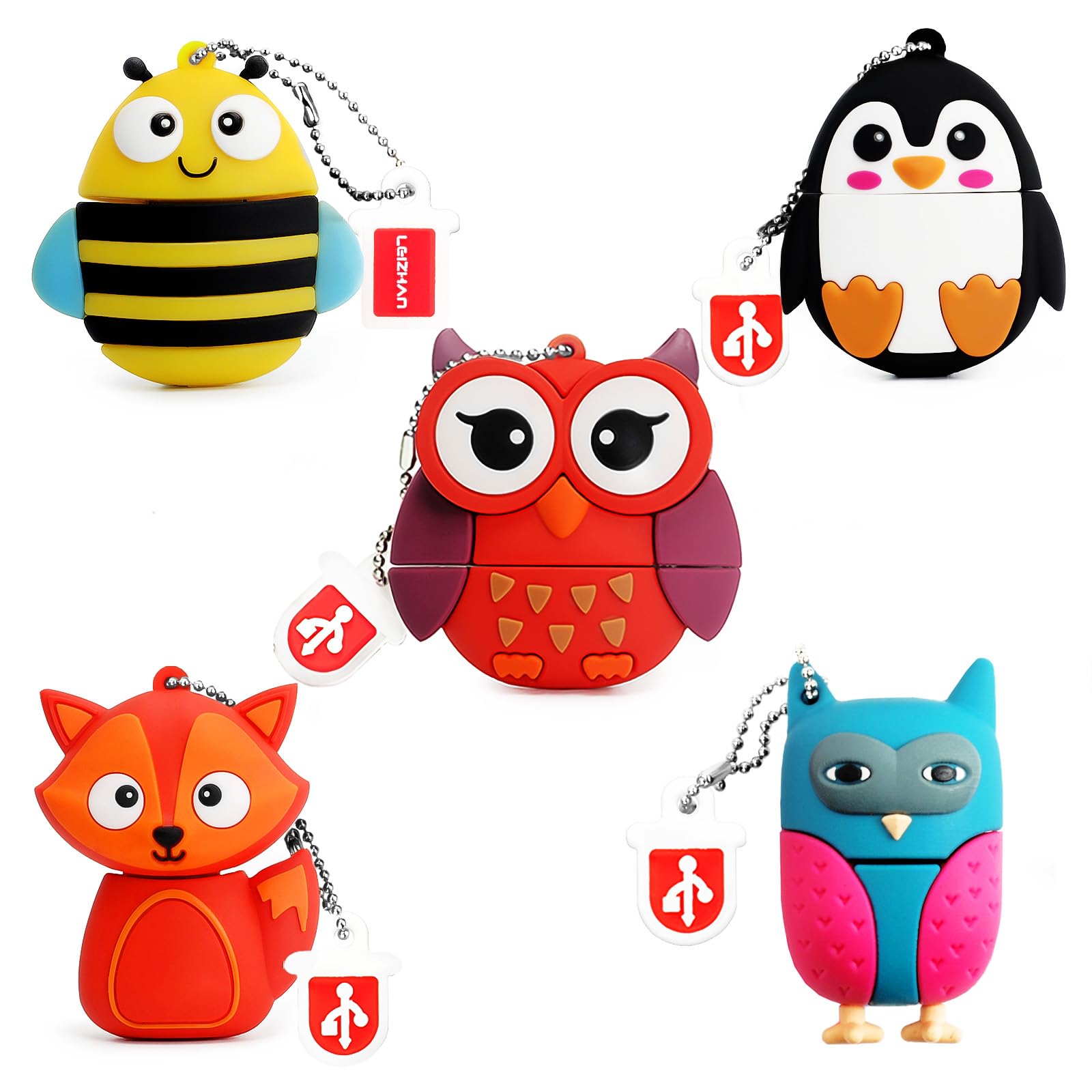 32Gb Usb Flash Drive Pack Of 5 Pcs, Borlterclamp Thumb Drive With Cute Animal Pattern Lovely Memory Sticks