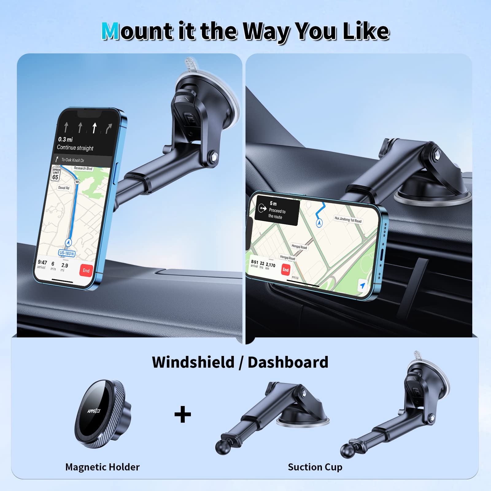 Apps2Car For Magsafe Car Mount, Magnetic Phone Holder For Car Dashboard Windshield Iphone Car Mount Holder Compatible With Iphone 15 14 13 12 Pro Plus Max Mini Magsafe Mount, 17 Strong Magnets
