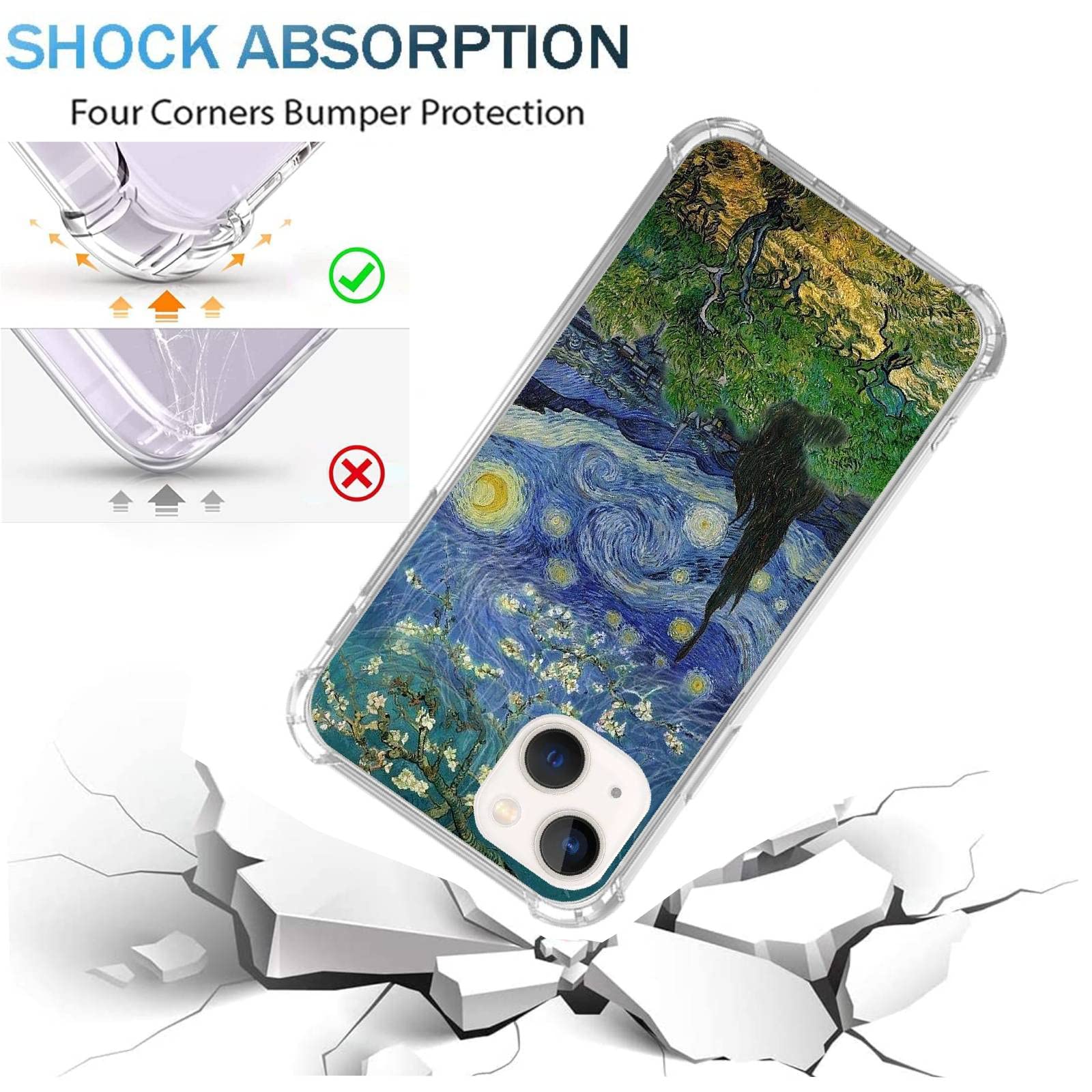 Wizeyake Van Gogh Paintings Phone Case Compatible With Iphone 13, Three Artworks From Van Gogh Art Trendy Cool Girl Boy Case For