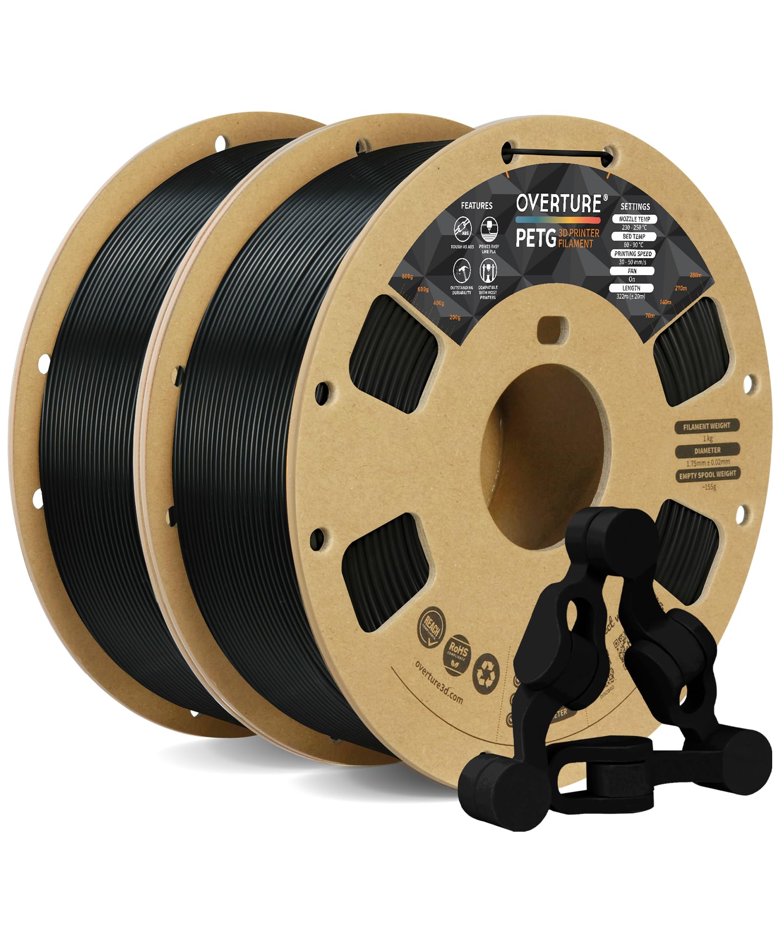 Overture Petg Filament 1.75Mm, 3D Printer Filament, 2Kg Spool (4.4Lbs), Dimensional Accuracy 99% Probability +/  0.03Mm, Fit Mos