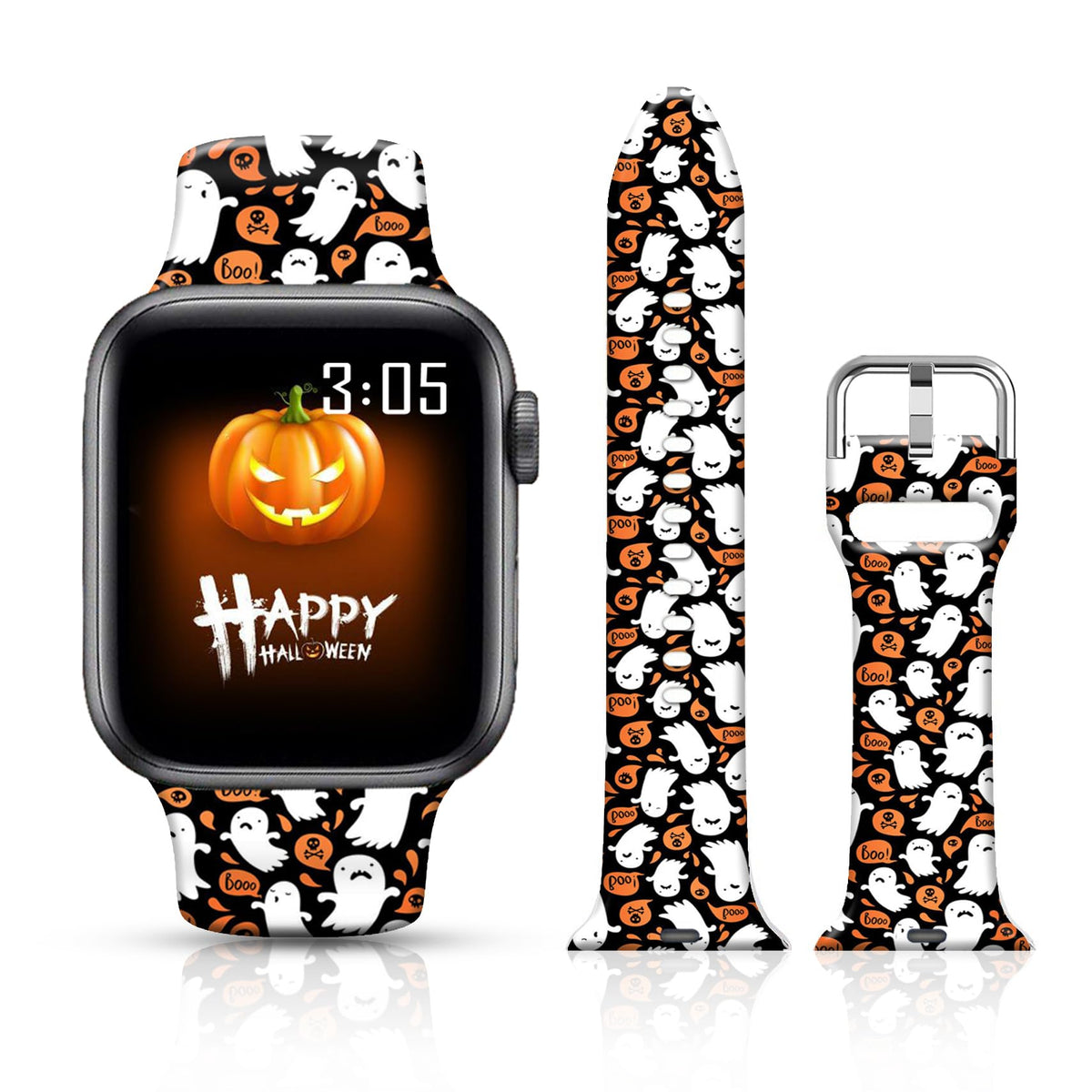 Ftfcase Fall Halloween Floral Silicone Bands Compatible With Apple Watch 49Mm 45Mm 44Mm 42Mm, Halloween Boo Flower Sport Strap R
