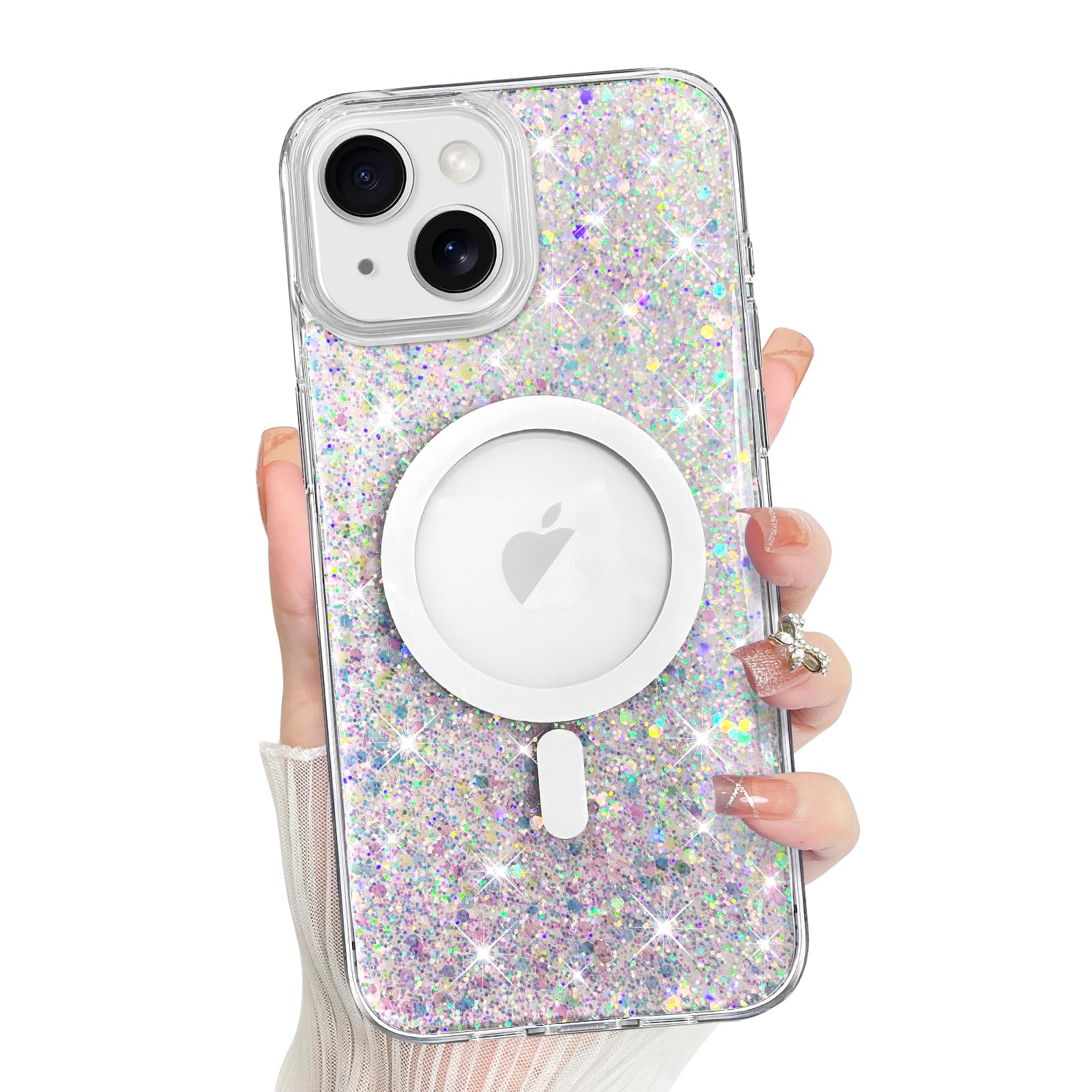 Bonoma For Iphone 15 Plus Case, Sparkly Glitter Bling Back, Magnetic Support For Magsafe Shockproof Case, Crystal And Clear High