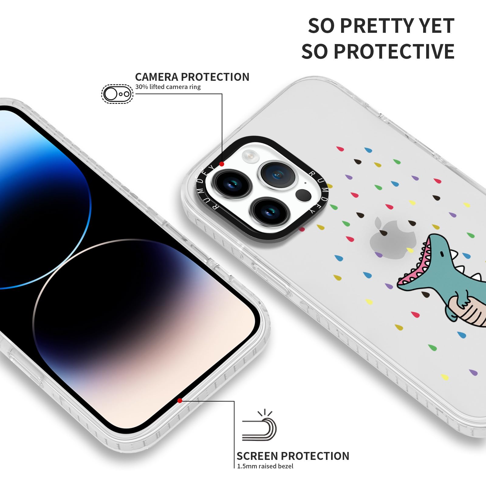 Rumdey 2 Pack Cartoon Animals Pattern For Iphone 14 Pro 6.1'' Phone Case, Cute Dinosaur Aesthetics Clear Cases Soft Silicone Sli