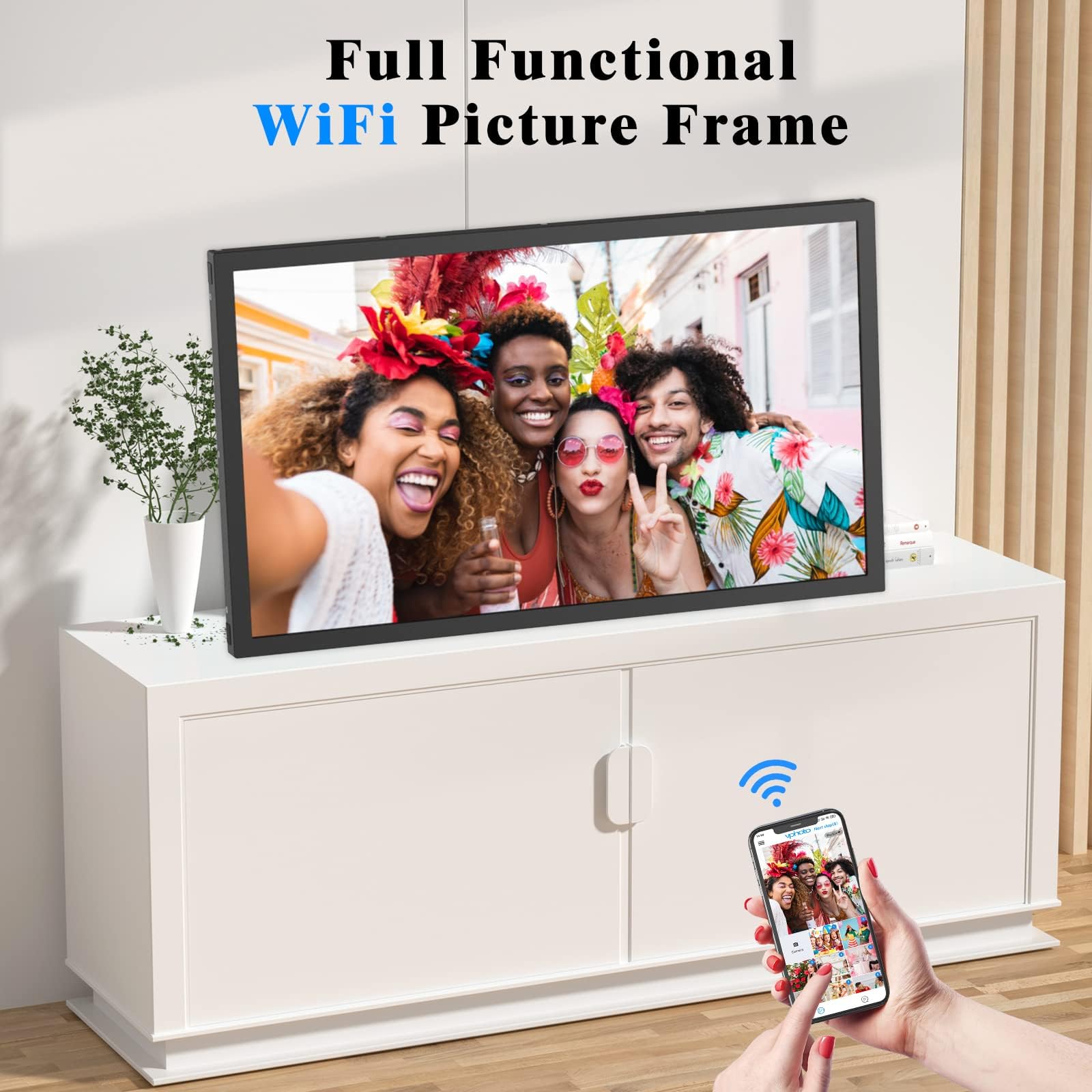 Large Digital Picture Frame 21.5 Inch Smart Photo Frame  2.4 5G Wifi Picture Frame Supports Smartphone Screen Mirroring, Easy To