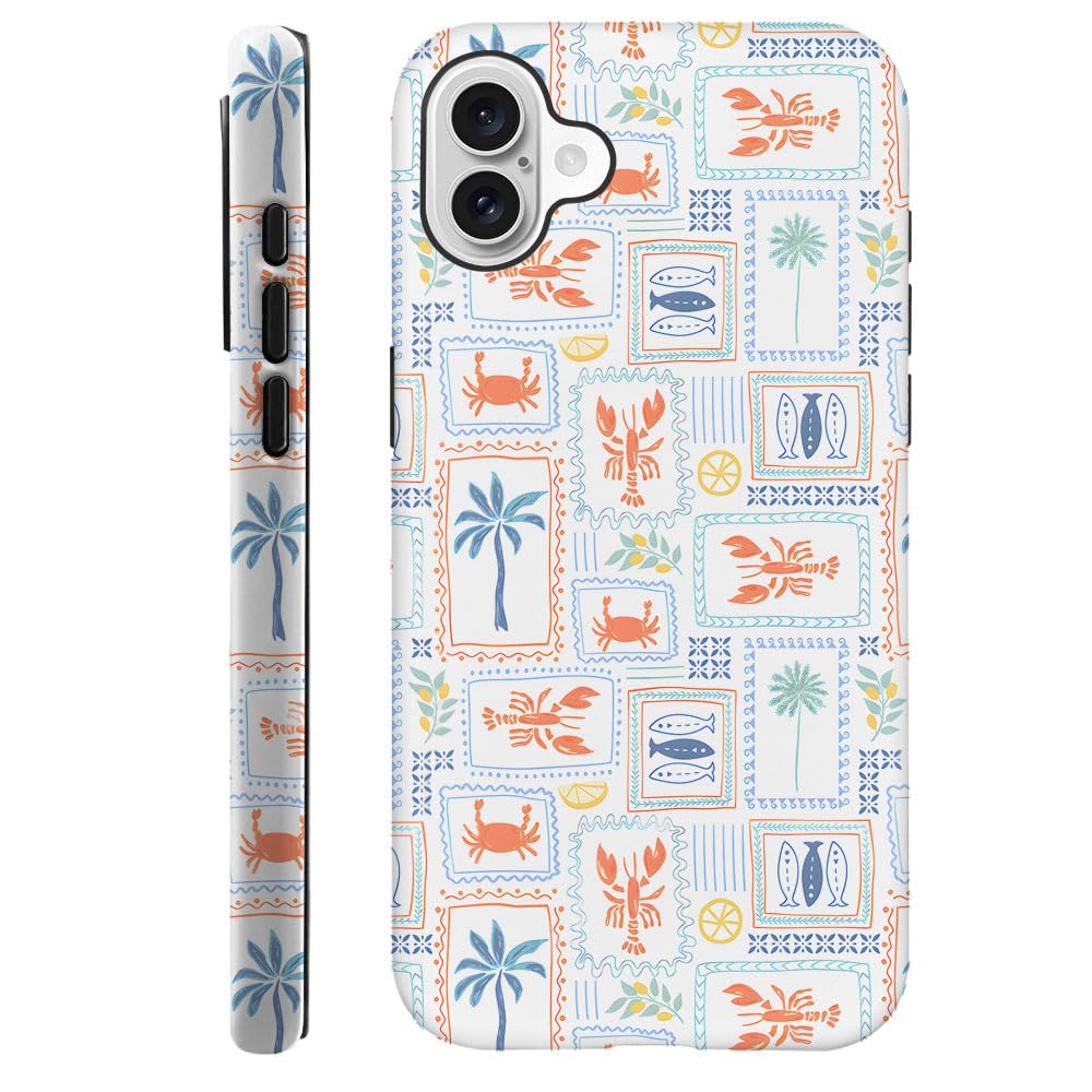 Case for iPhone 16 Plus,Fits Frosted Case Design for Girl Women,Coastal Fish Summer Cute Stamp