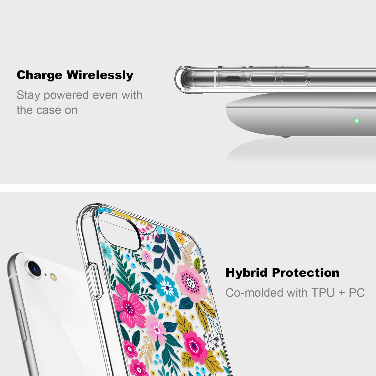 Icedio For Iphone Se 2022/2020, 8, 7 Case   Clear Tpu, Colorful Blooming Blossoms Design, With Screen Protector For Girls & Wome