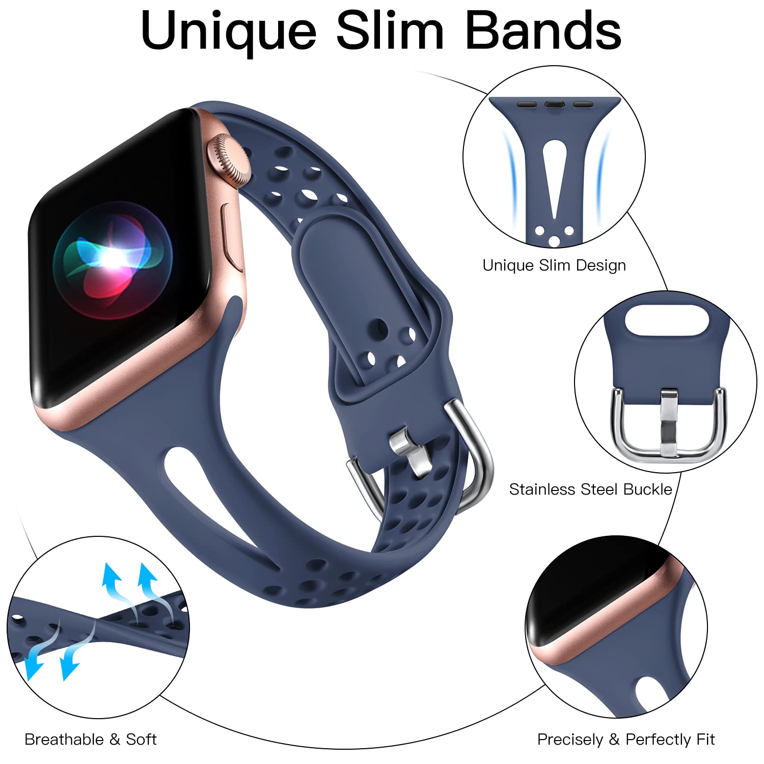 Getino Compatible With Apple Watch Bands 45Mm 44Mm 42Mm 49Mm Women Men, Narrow Slim Replacement Sport Strap, For Iwatch Ultra &