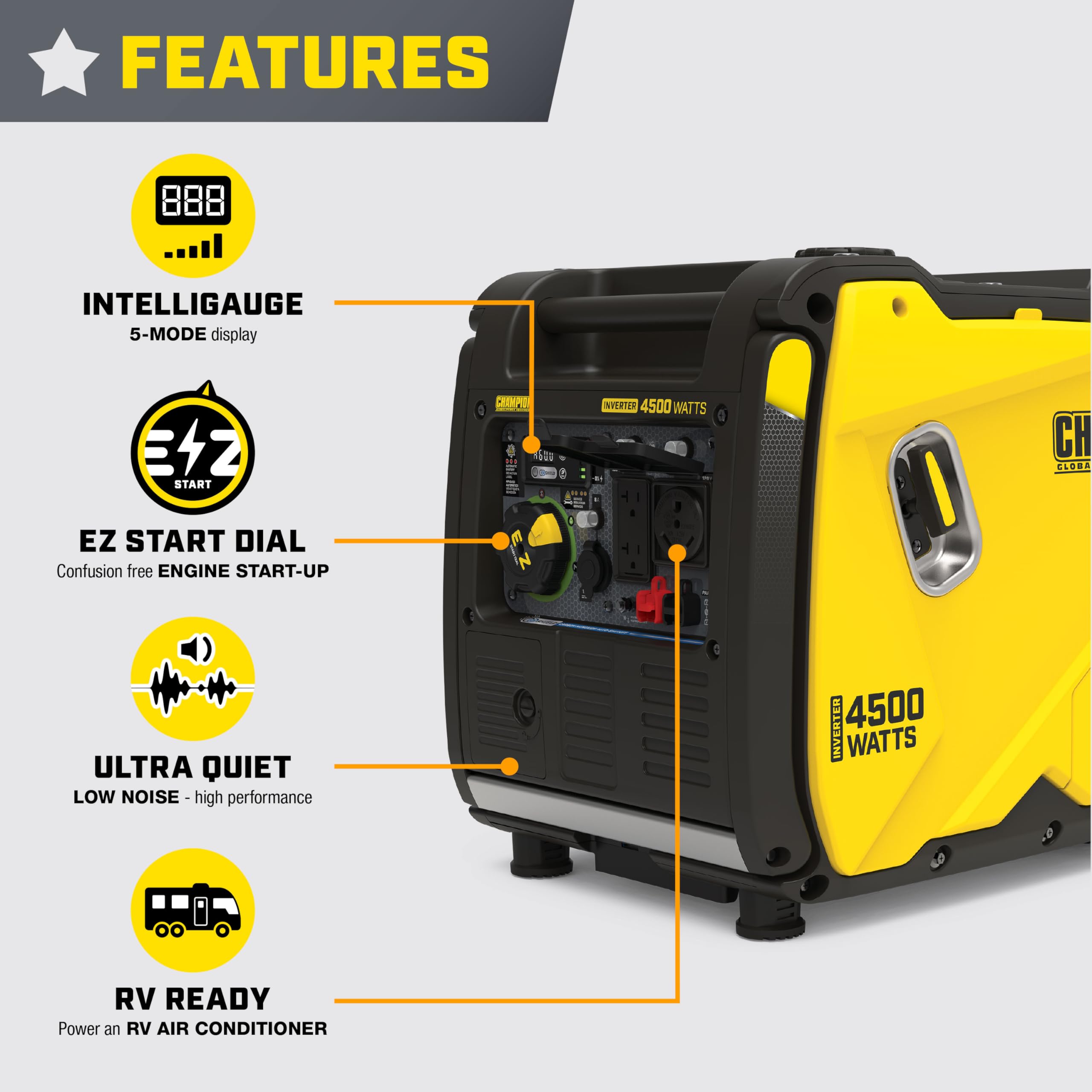 Champion Power Equipment 4500 Watt Rv Ready Portable Inverter Generator With Quiet Technology And Co Shield
