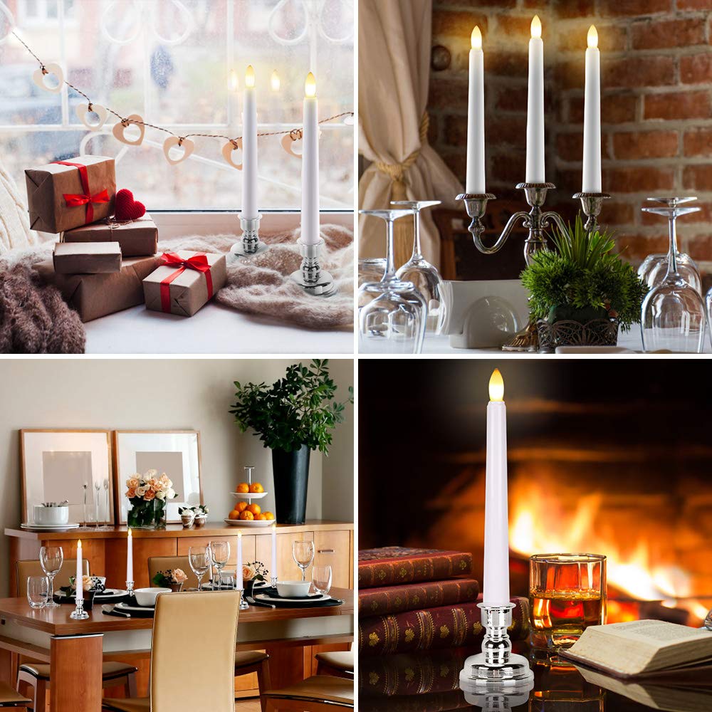 Fpoo 7.9'' Battery Operated Windows Candles With Remote Timers, 6 Pcs Flickering Flameless Christmas Taper Candles, Led Bright W