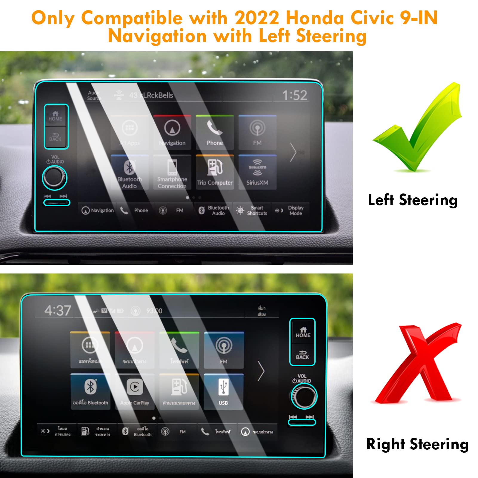 Moonlinks Compatible With 2022 Honda Civic Screen Protector 9 Inch,Tempered Glass Screen Protector Film For 2023 Crv Ex L/Hrv Ex L/Acura Integra,Screen Protective Foil With 3 Hole Precise Cutout
