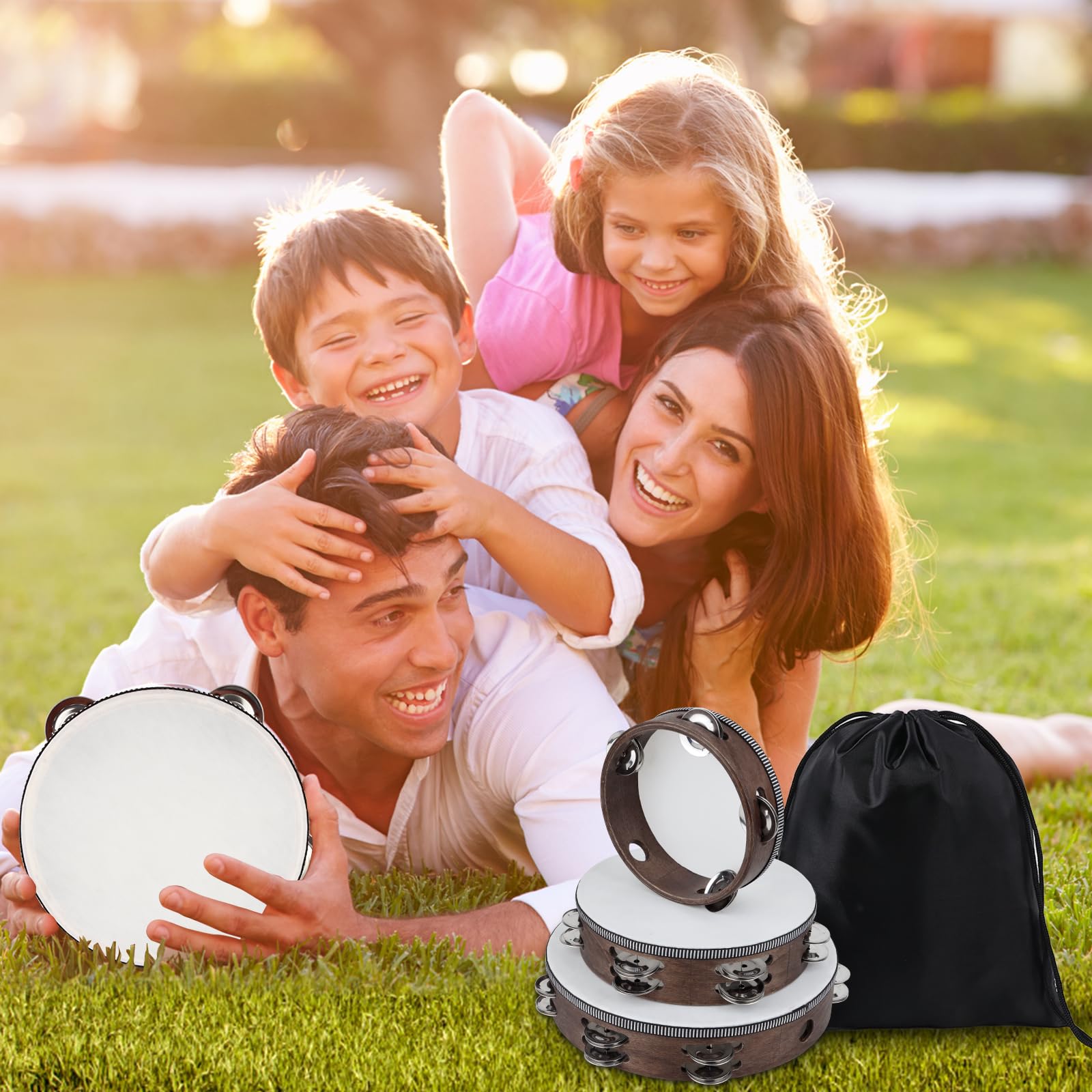 Tambourine, Tambourines For Adults, 3 Pcs Wooden Hand Held Percussion Tambourine With Storage Bag, Tambourines Musical Instrumen