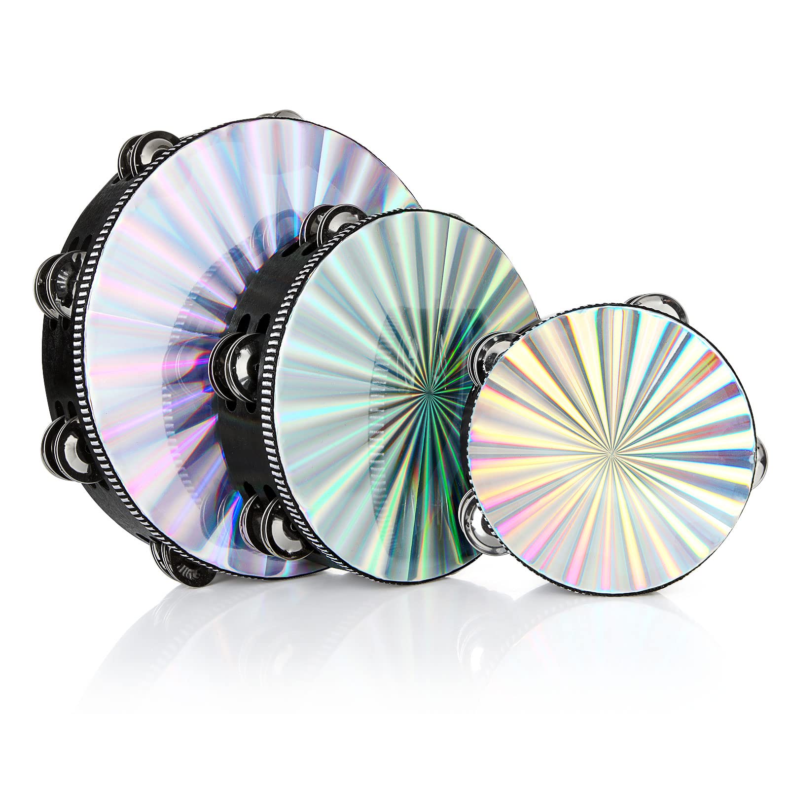 3 Pack Radiant Tambourine 6 Inch 8 Inch 10 Inch Hand Held Wood Tambourine Metal Jingles Musical Educational Instrument Rhythm Pe