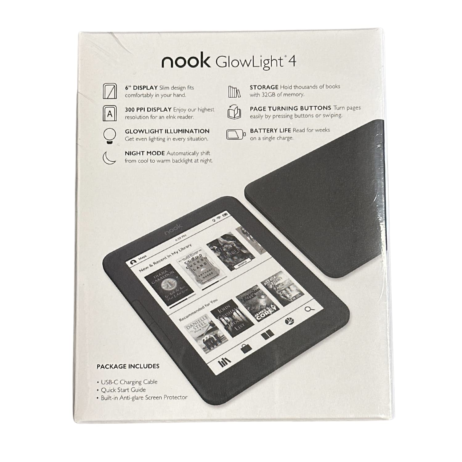 Barnes & Noble Nook Glowlight 4 Ereader | 6'' Touchscreen | 32Gb | Black | Bnrv1100