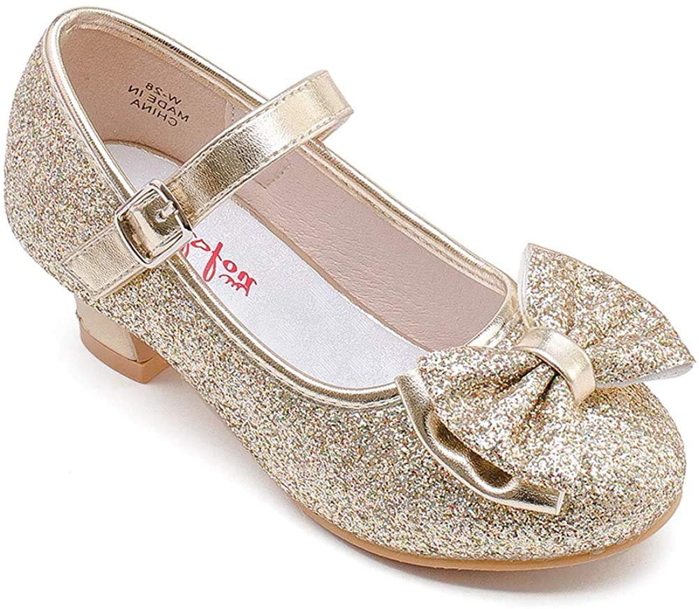 Walofou Flower Gold Girls Dress Shoes Girl Shoes Mary Jane Princess Shoes Girls High Heel Girls Ballerina Flat For Toddlerlittle
