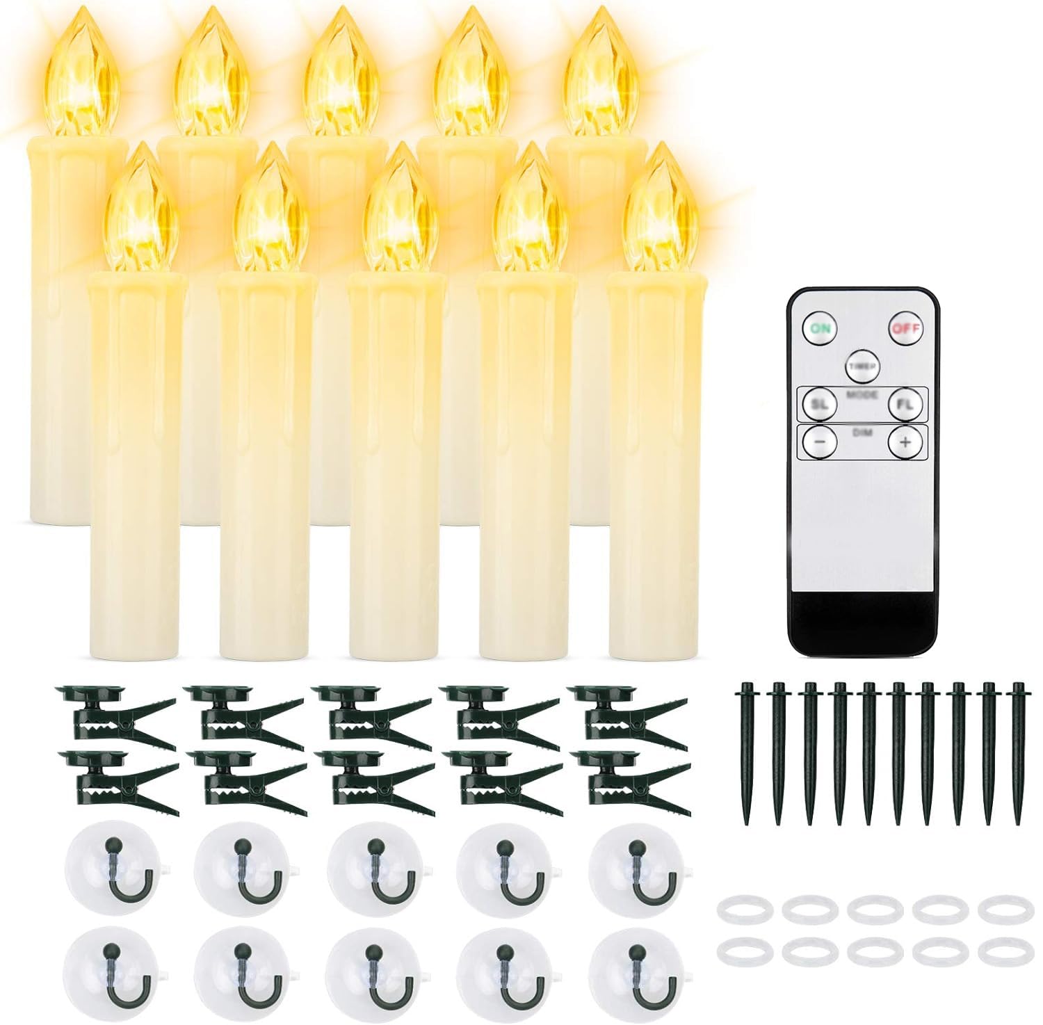 Fpoo 10Pcs Clip On Candles For Christmas Tree, Small Candle Lights Battery Operated With Remote Timer, Flickering Taper Candlest