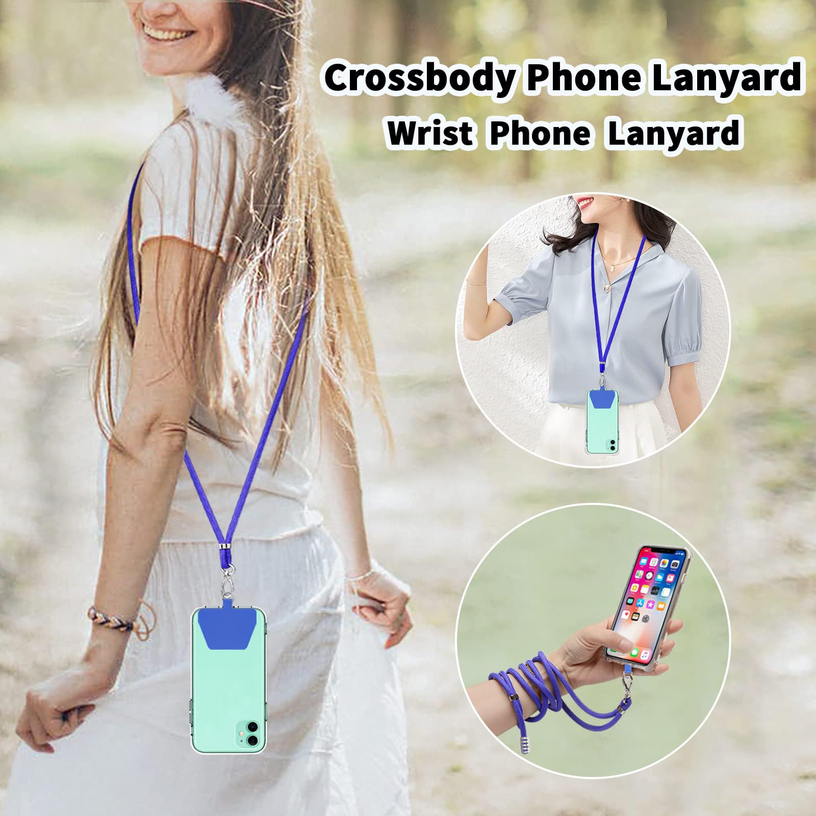 Ss Phone Lanyard, Adjustable Detachable Neck Strap With Phone Patch Suitable For Any Cell Phone Smartphones   Blue
